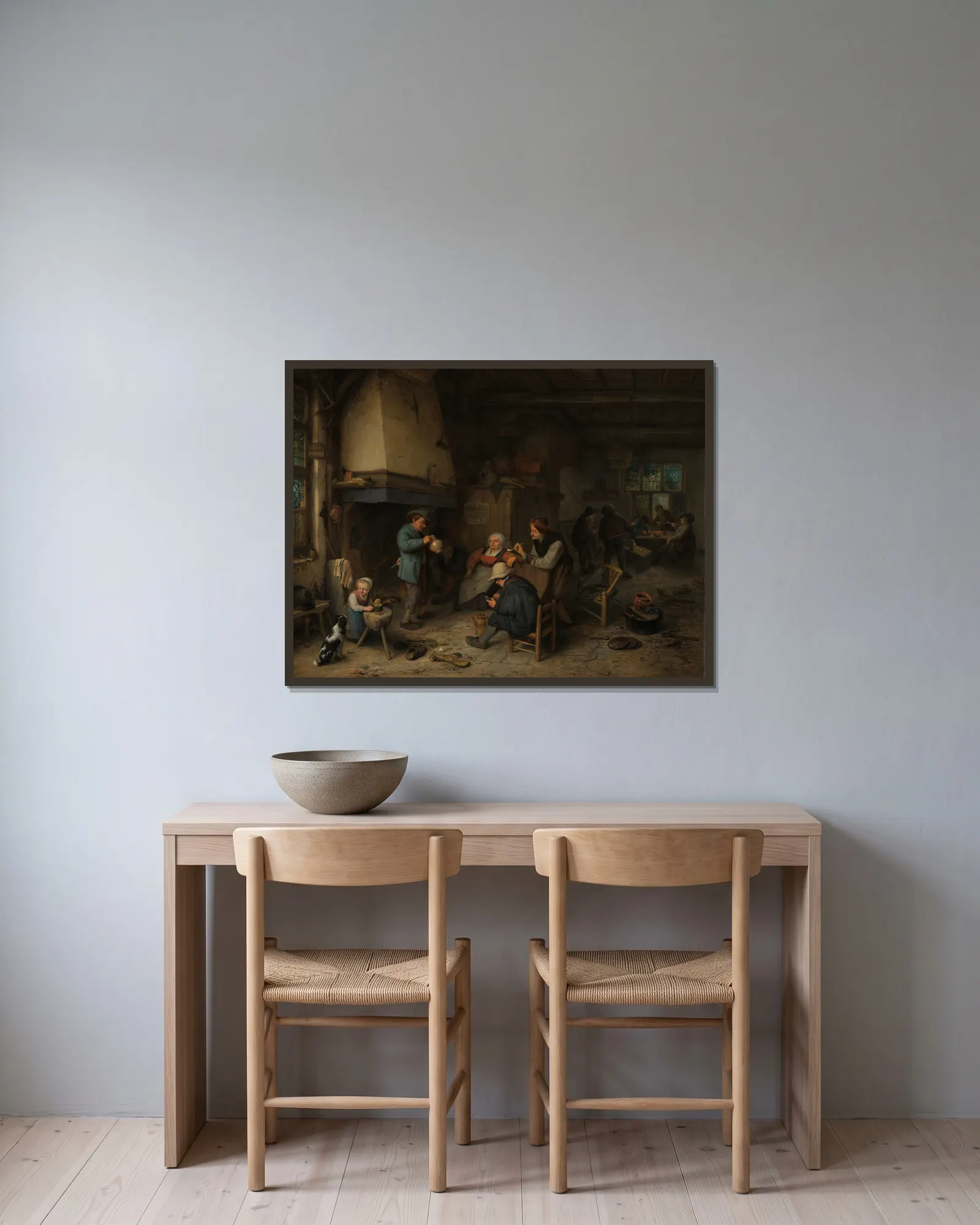 Peasants in an Interior av Adriaen van Ostade inramad på en vägg