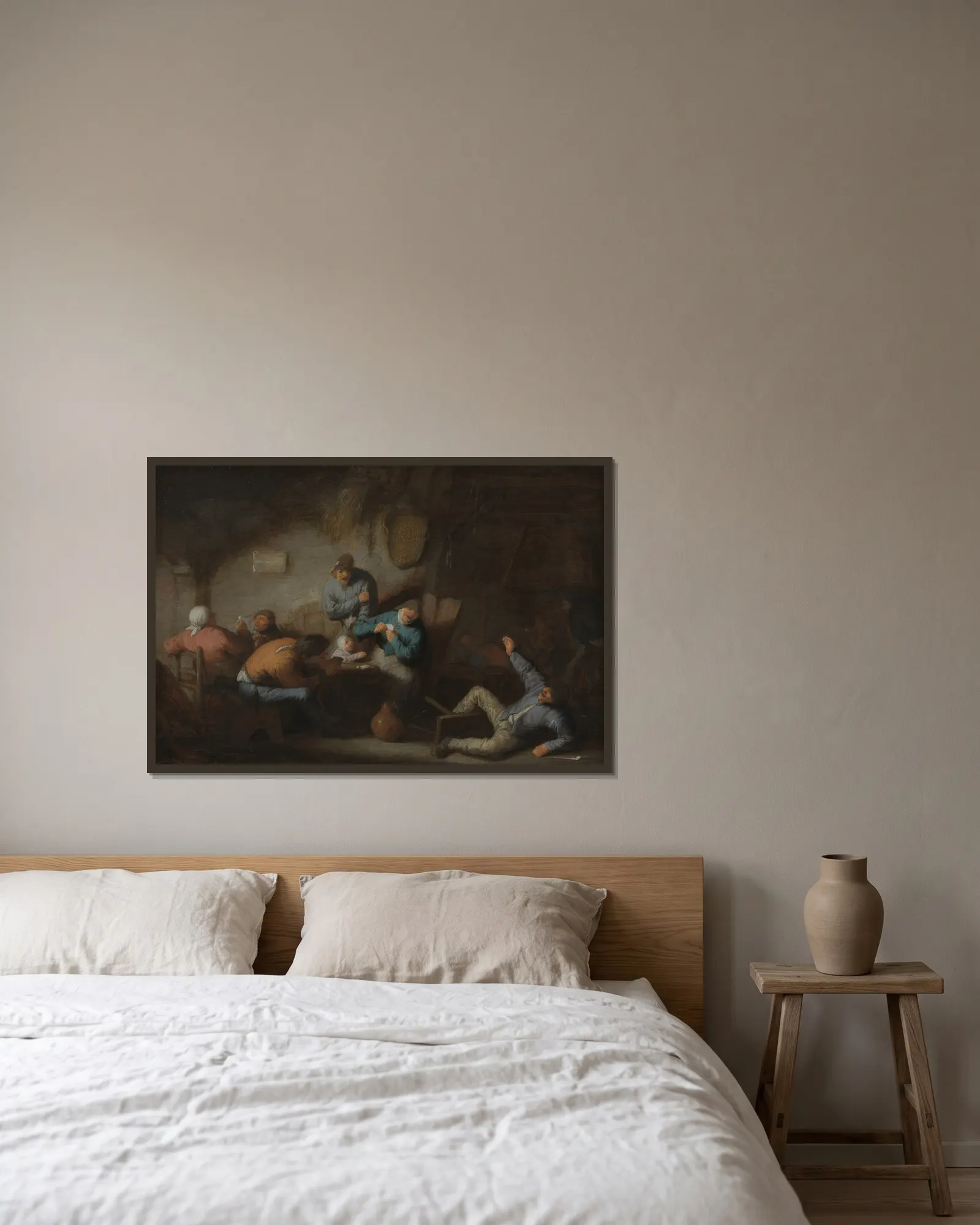 Tavern Scene av Adriaen van Ostade inramad på en vägg