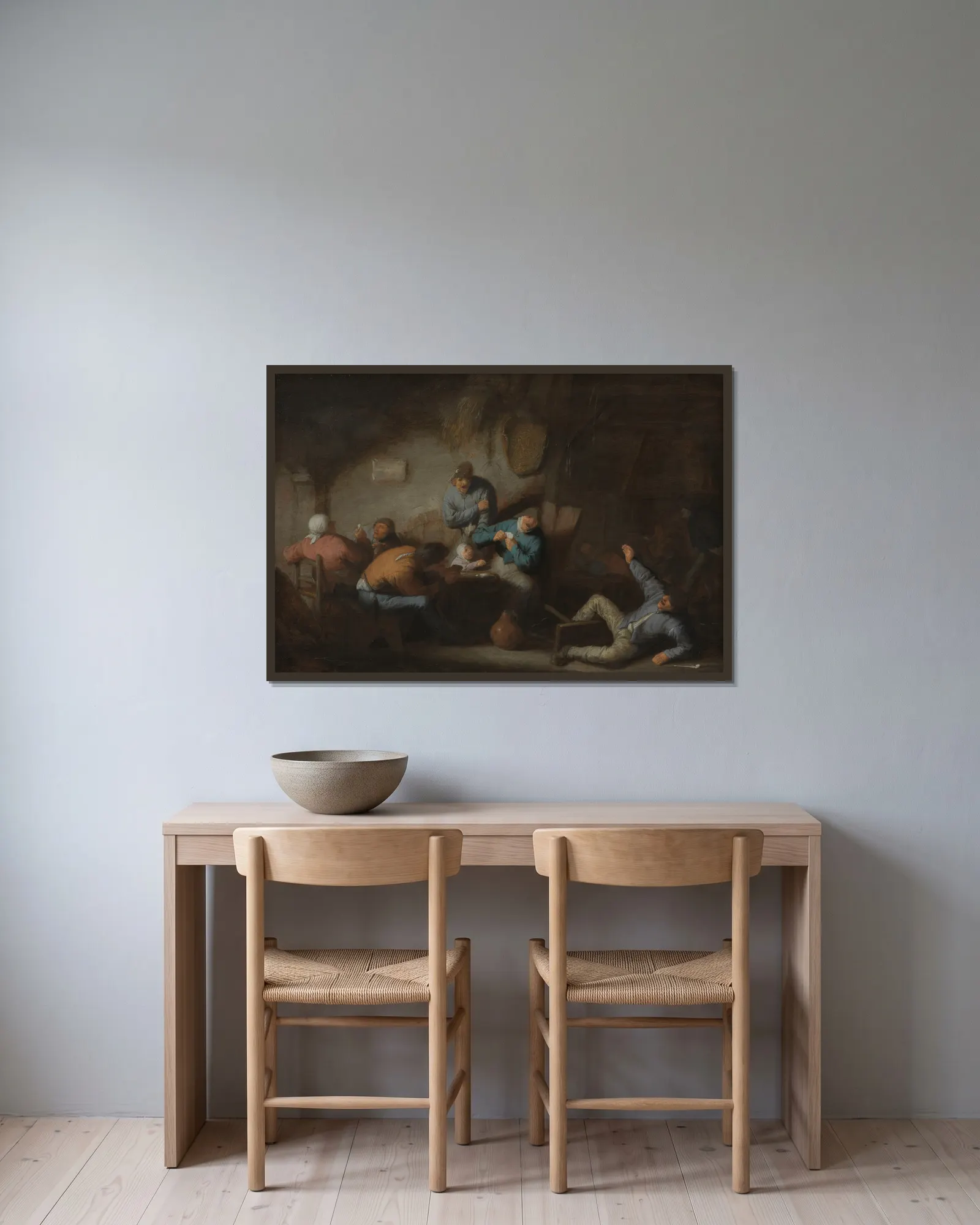 Tavern Scene av Adriaen van Ostade inramad på en vägg