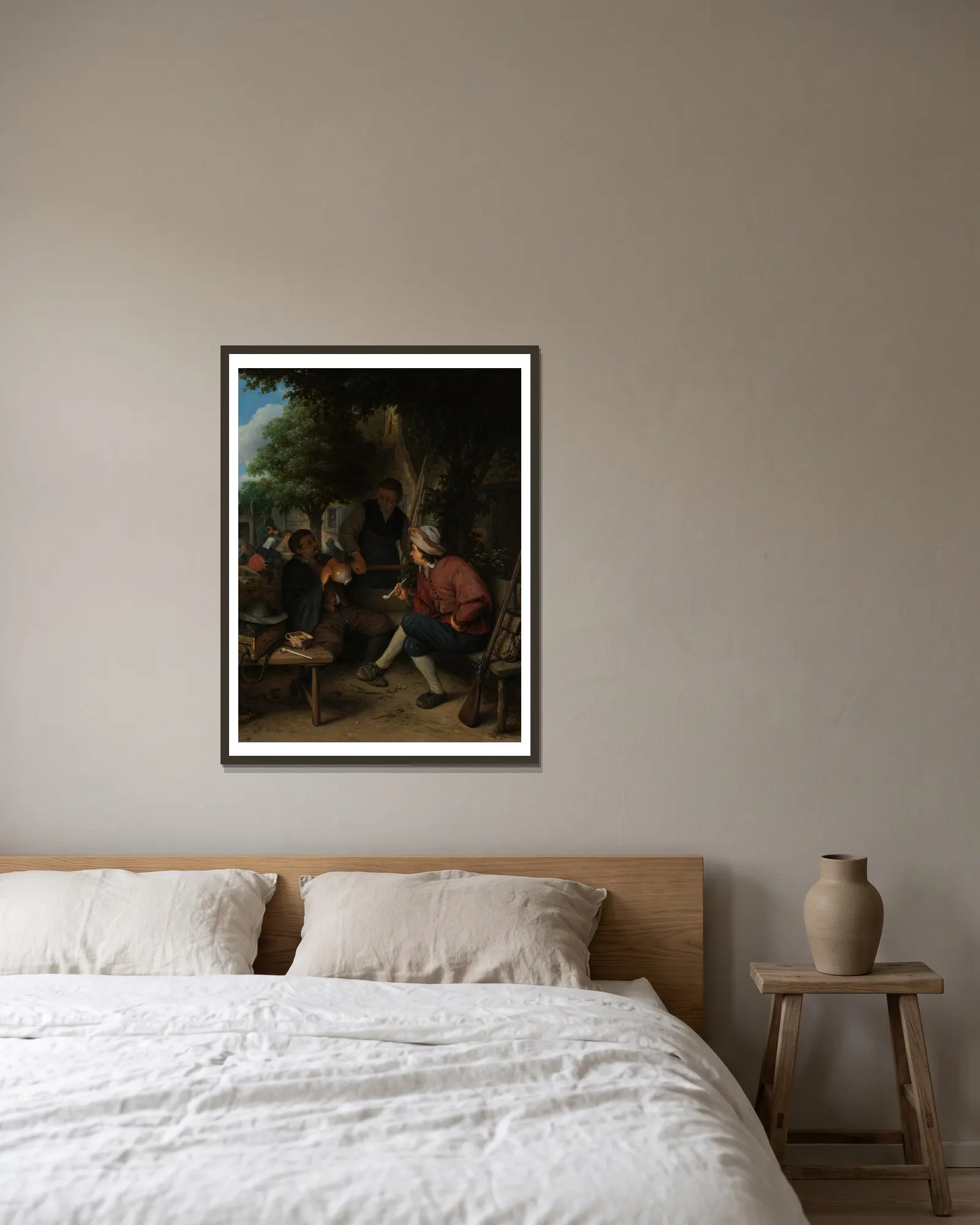 Travellers at Rest av Adriaen van Ostade inramad på en vägg