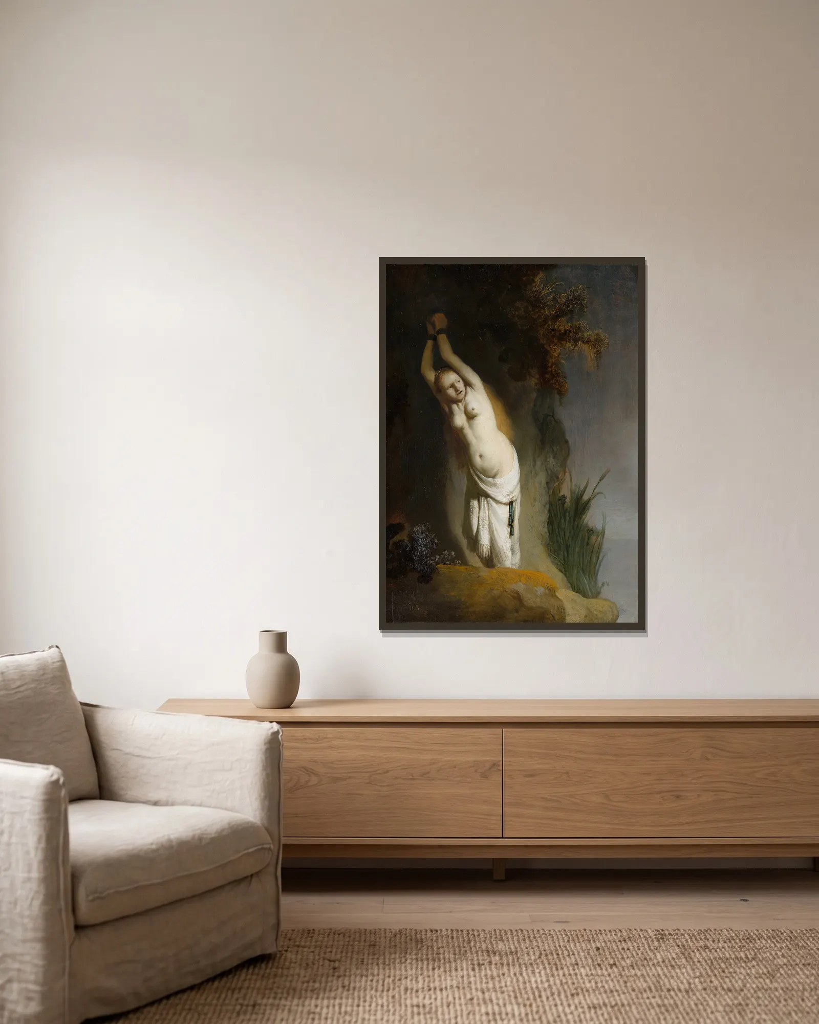 Andromeda av Rembrandt van Rijn inramad på en vägg