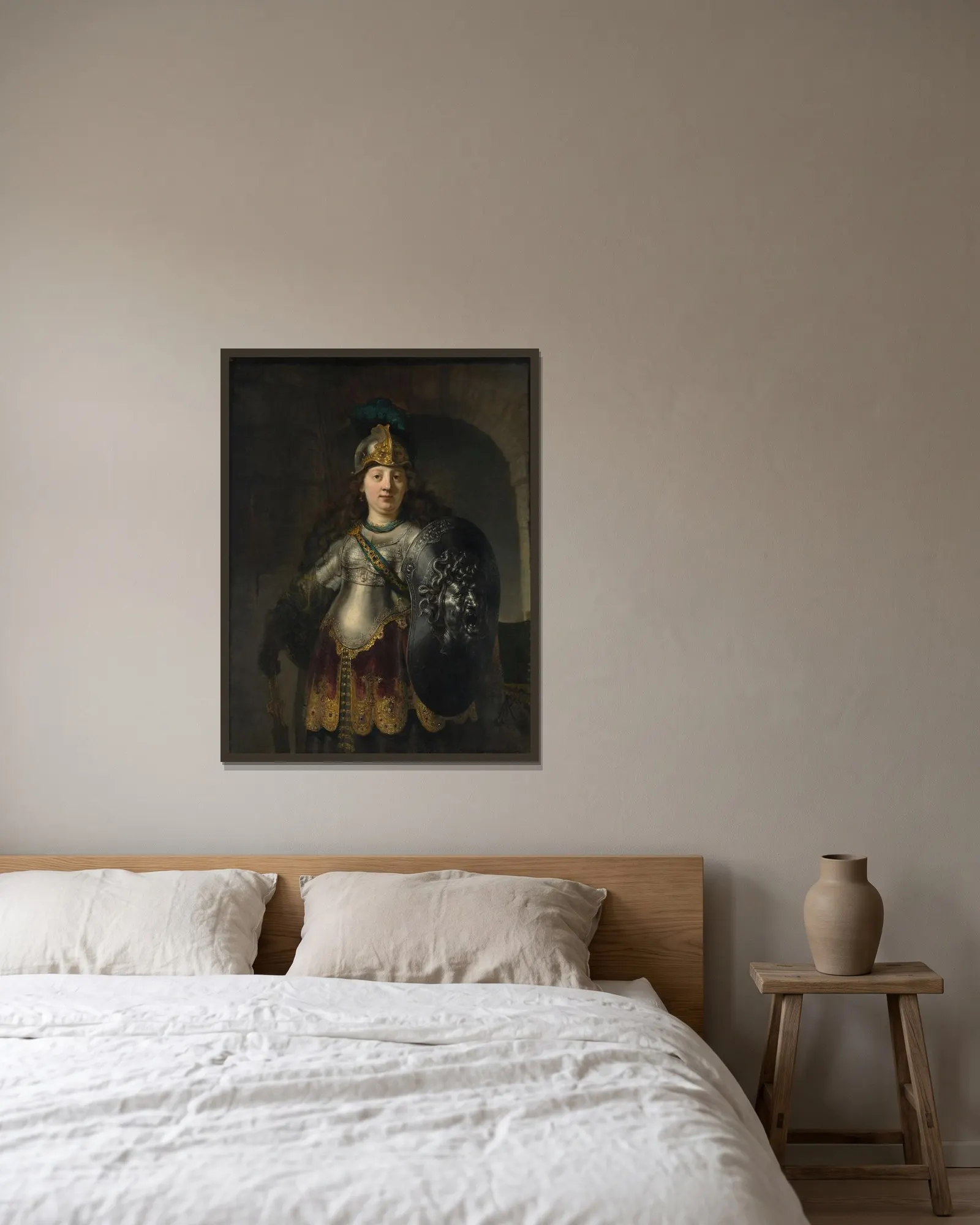 Bellona av Rembrandt van Rijn inramad på en vägg