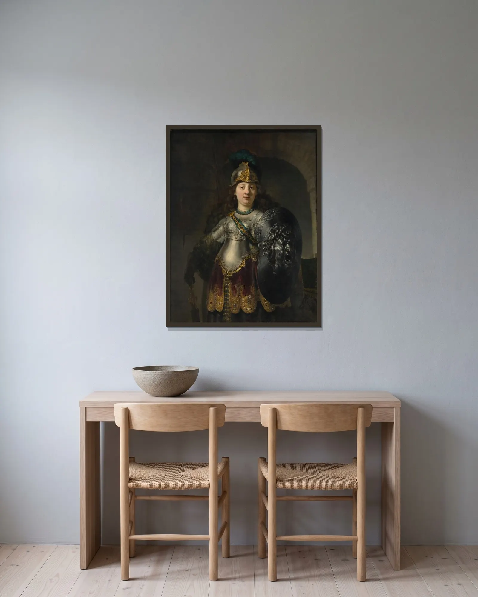 Bellona av Rembrandt van Rijn inramad på en vägg