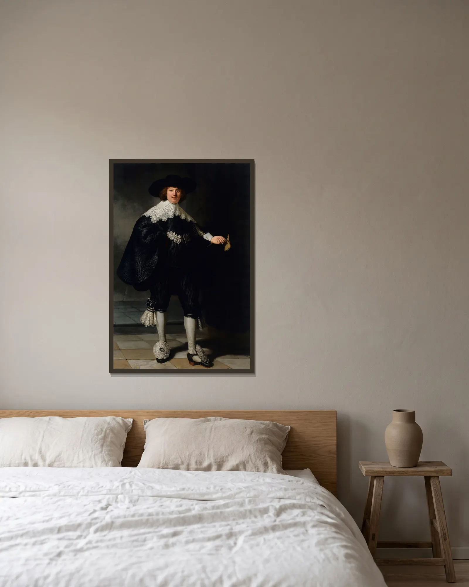 Marten Soolmans av Rembrandt van Rijn inramad på en vägg