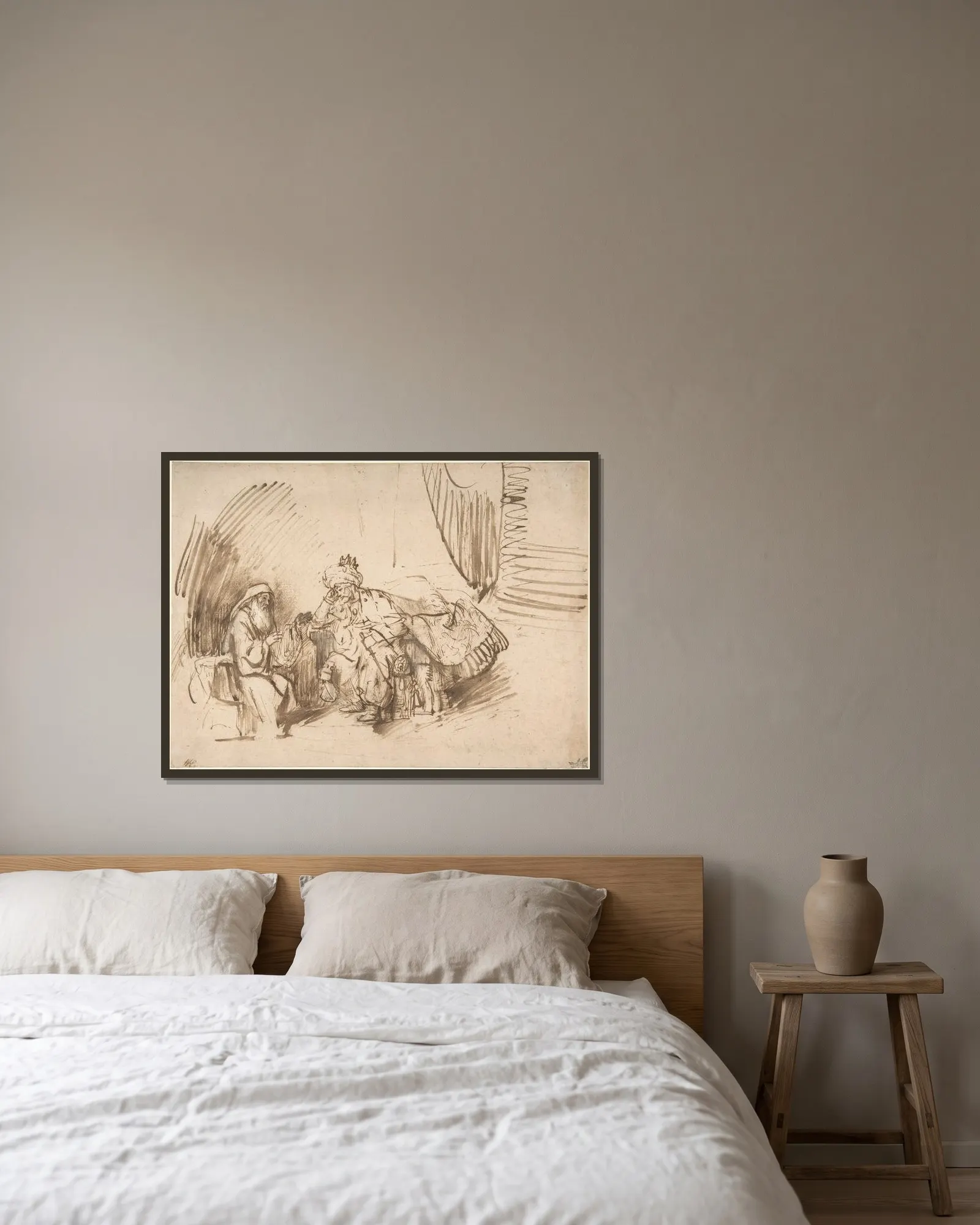 Nathan Admonishing David av Rembrandt van Rijn inramad på en vägg