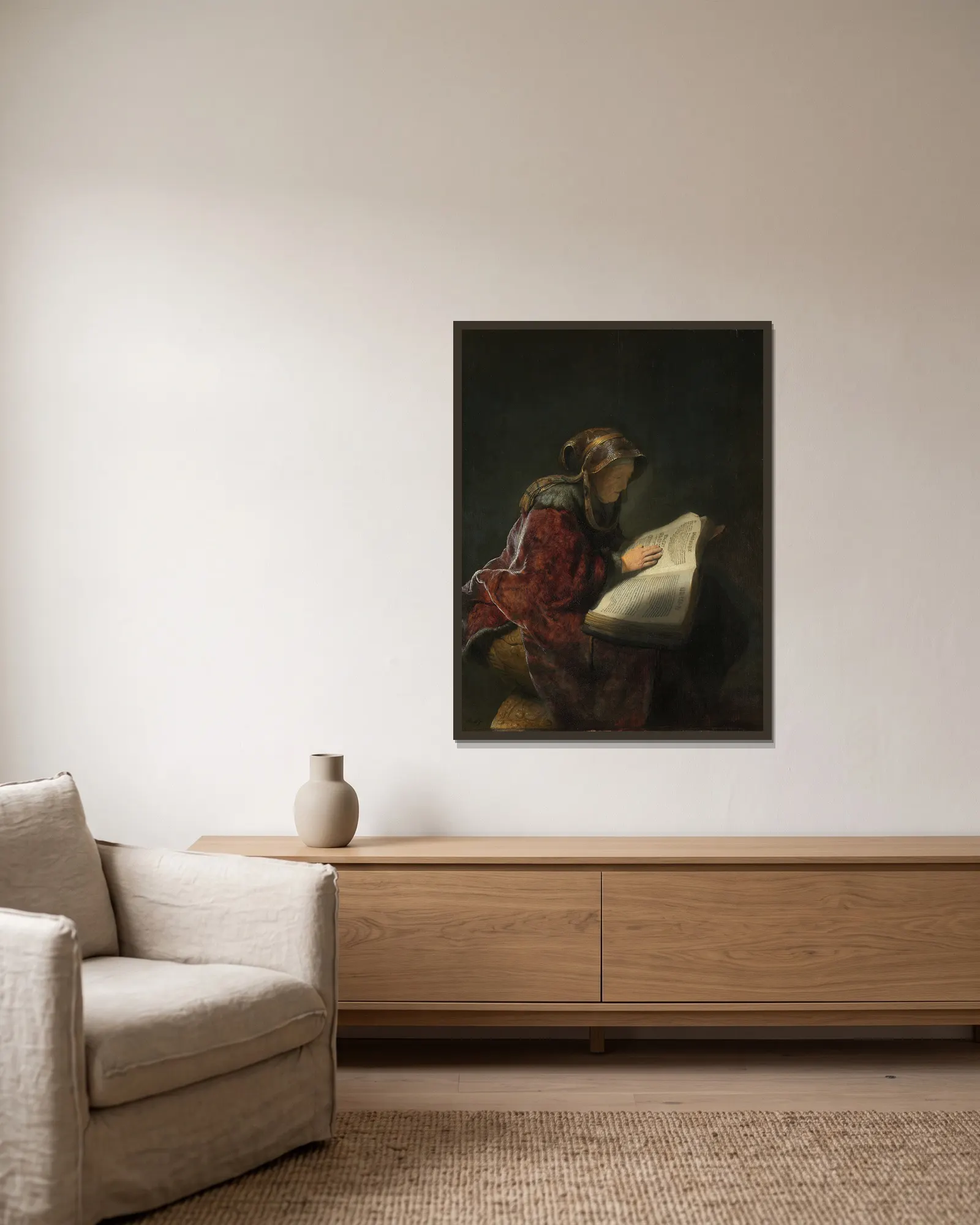 Old Woman Reading av Rembrandt van Rijn inramad på en vägg