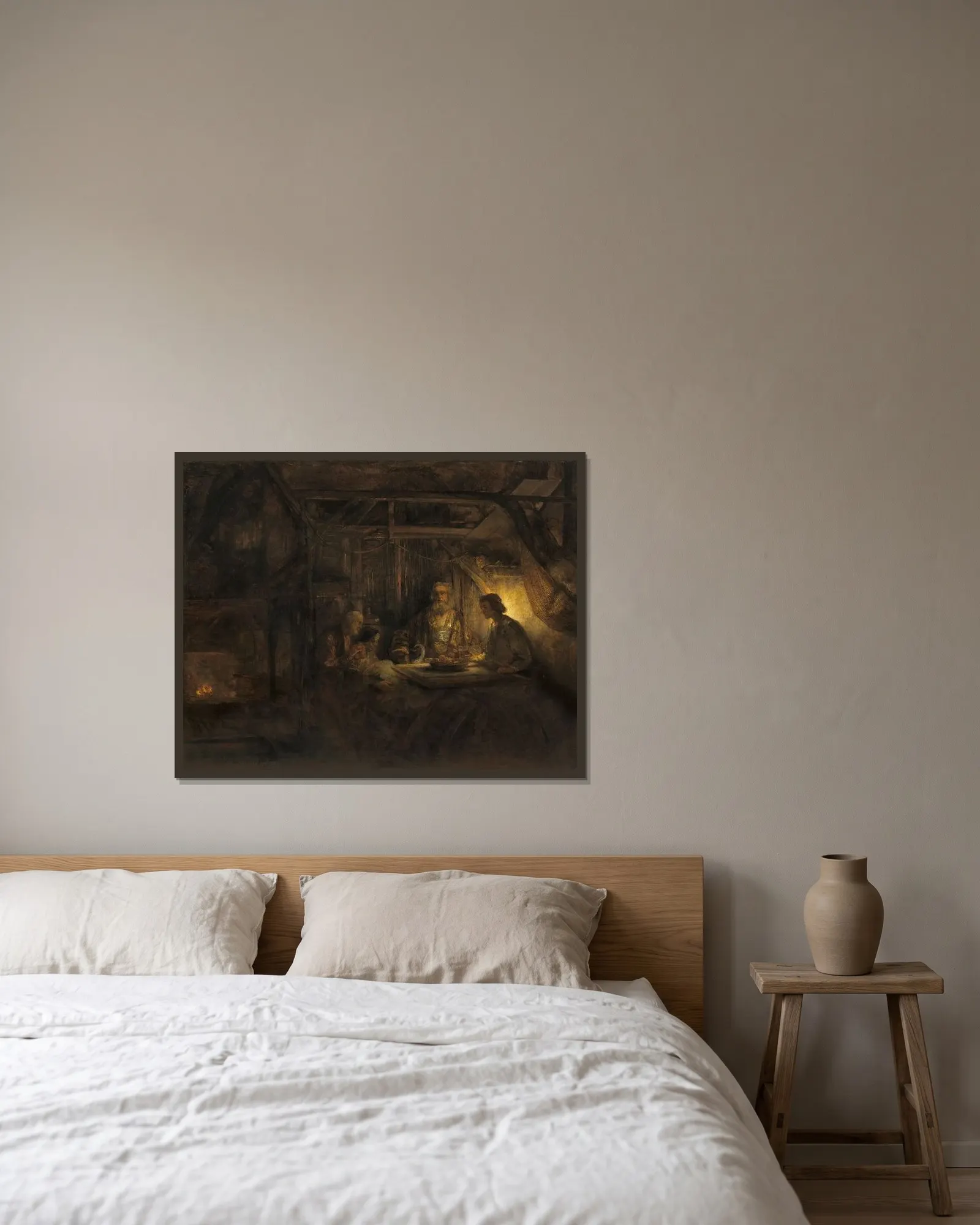 Philemon and Baucis av Rembrandt van Rijn inramad på en vägg