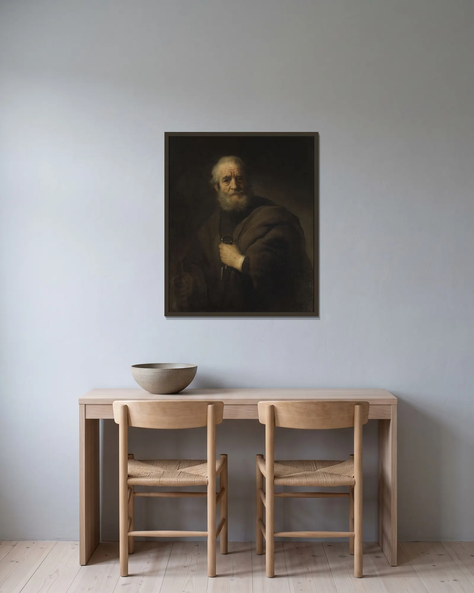St Peter av Rembrandt van Rijn inramad på en vägg