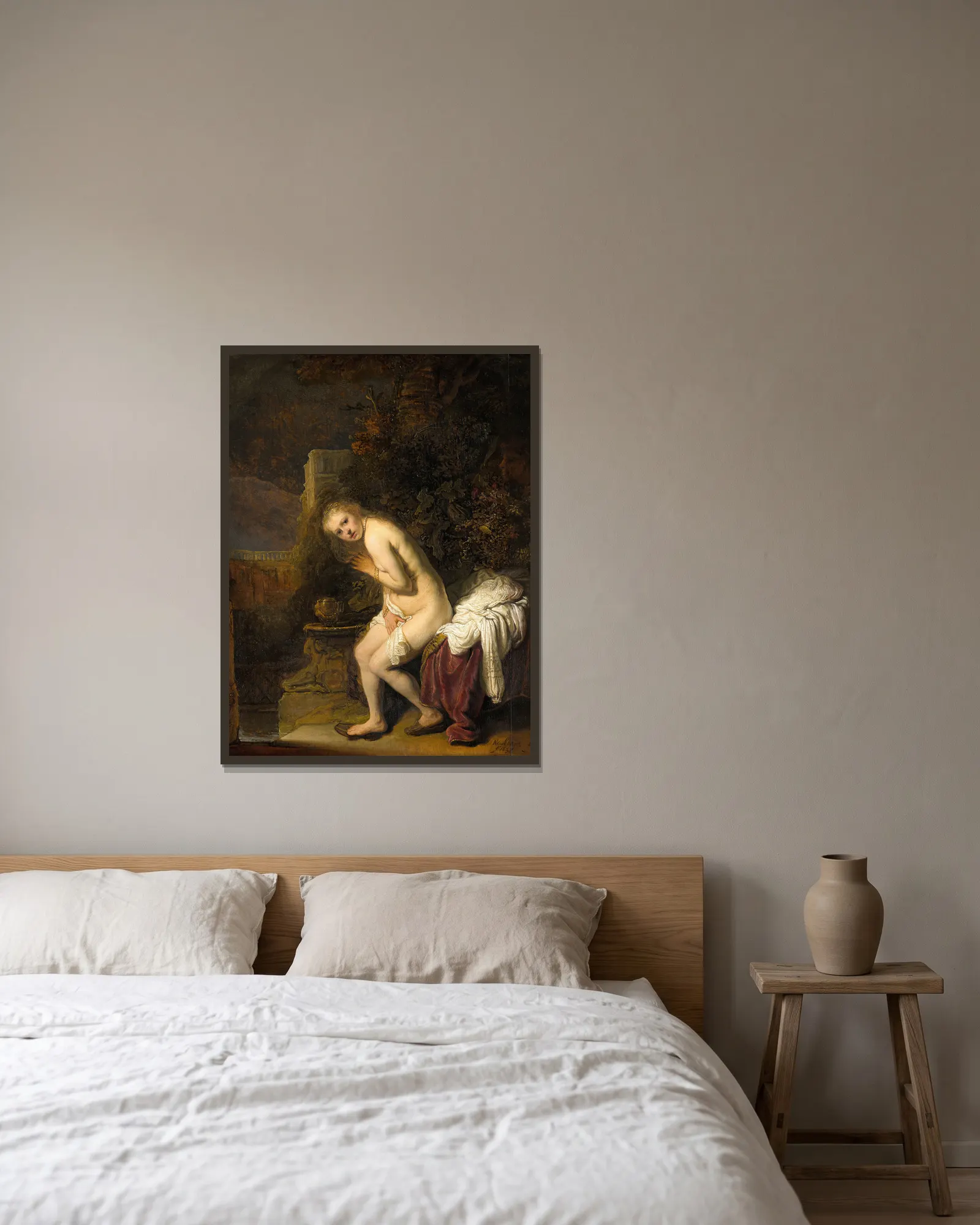 Susanna av Rembrandt van Rijn inramad på en vägg