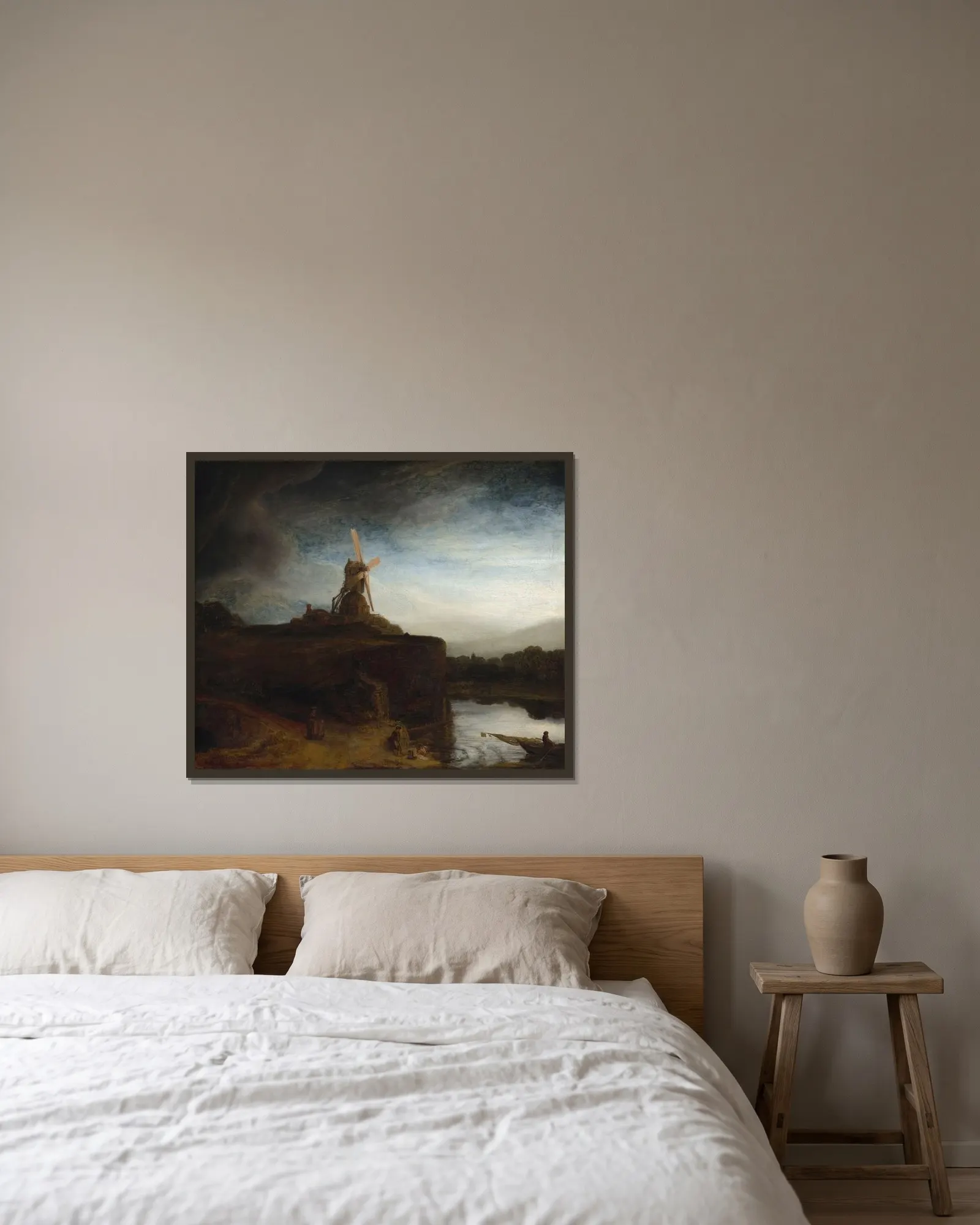 The Mill av Rembrandt van Rijn inramad på en vägg