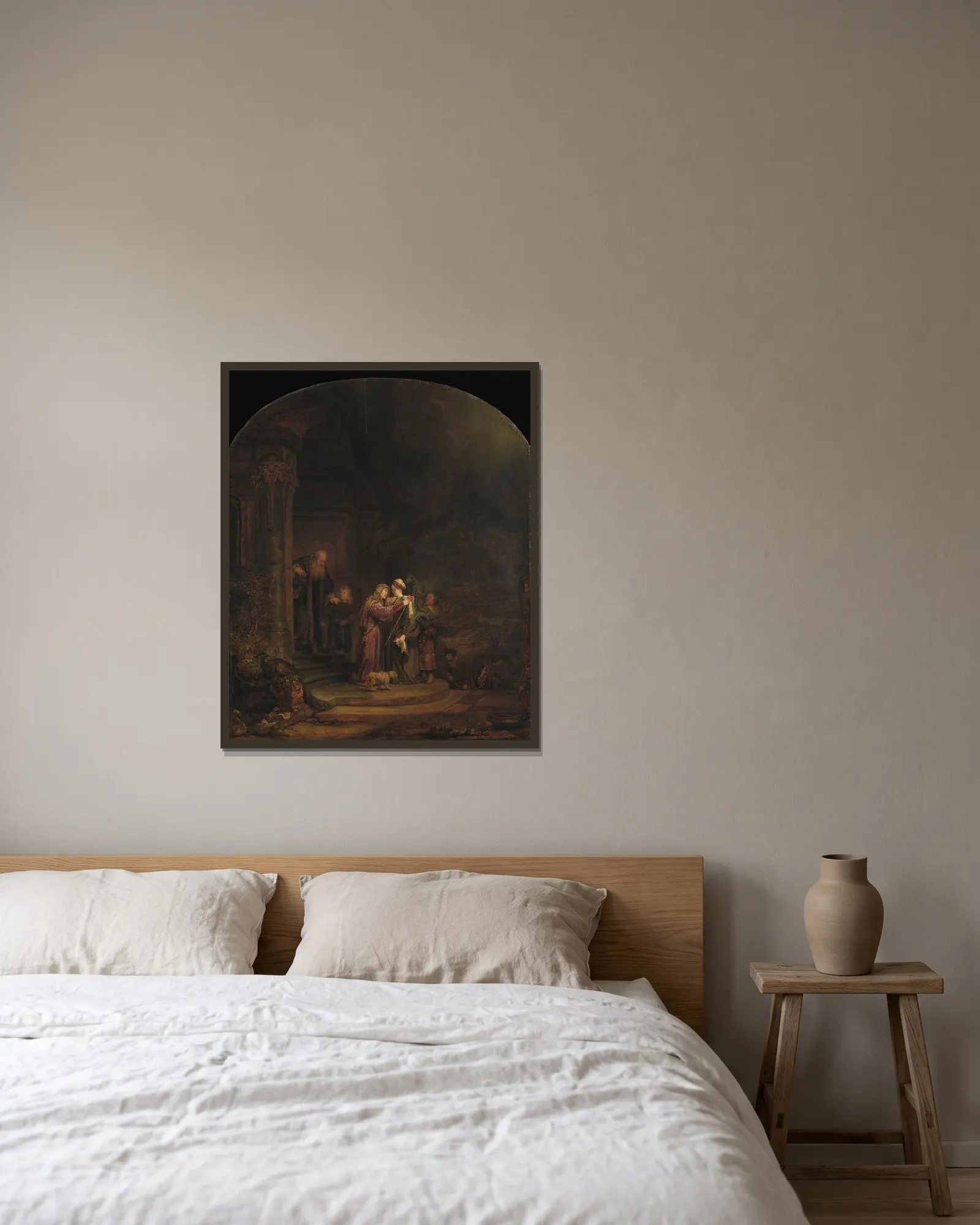 The Visitation av Rembrandt van Rijn inramad på en vägg