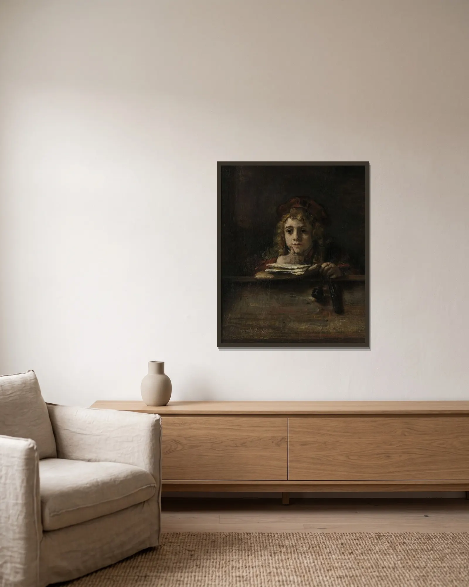 Titus at his desk av Rembrandt van Rijn inramad på en vägg