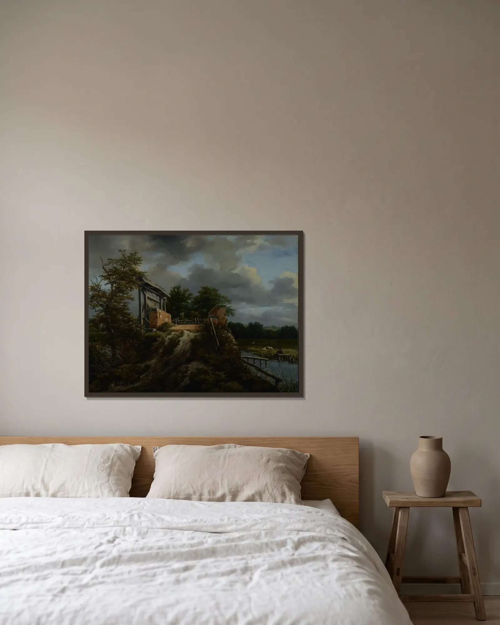 Bridge with a Sluice av Jacob van Ruisdael inramad på en vägg