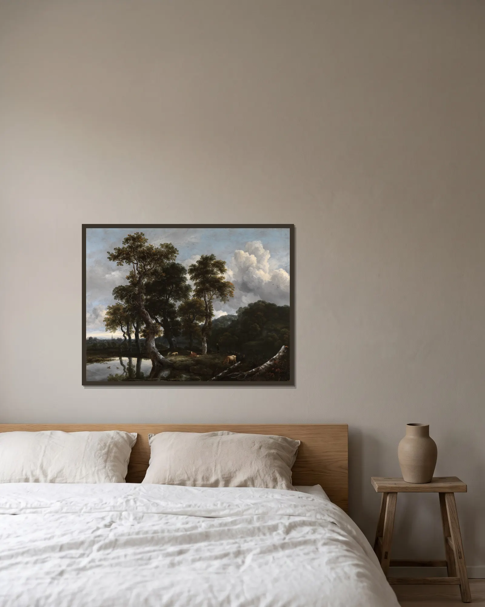 Grosse Baumgruppe am Wasser av Jacob van Ruisdael inramad på en vägg