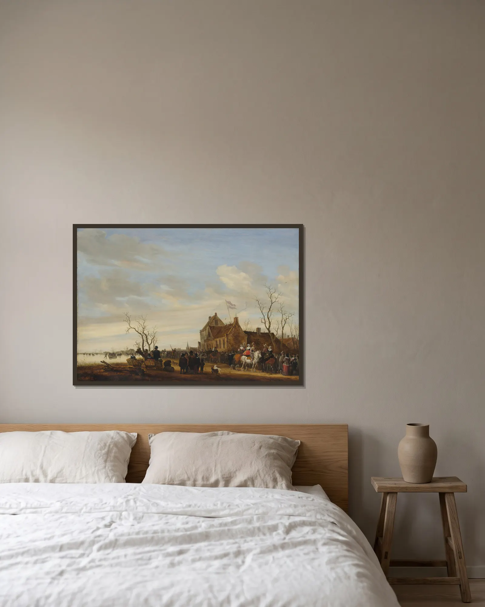 Drawing the Eel av Salomon van Ruysdael inramad på en vägg