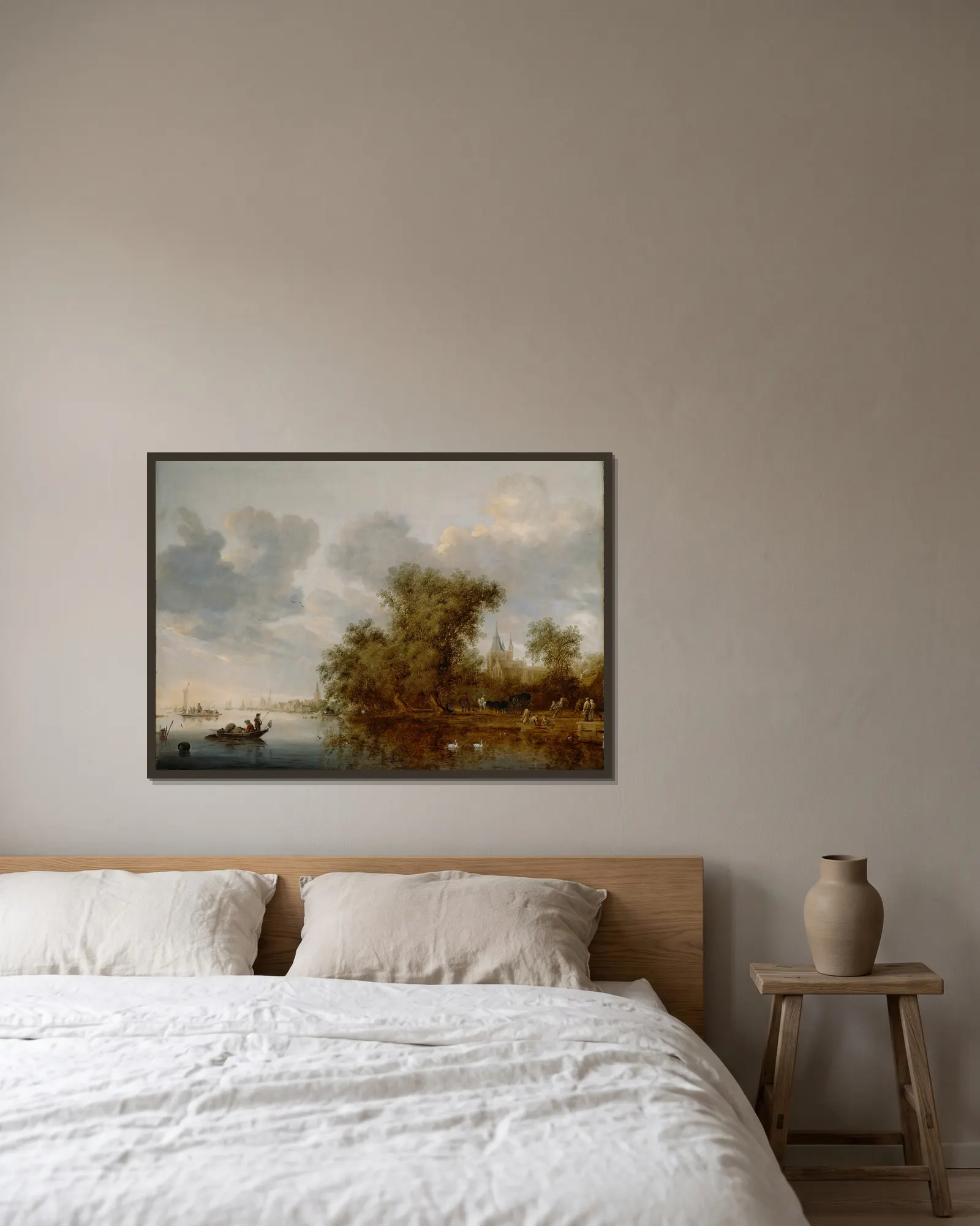River Landscape av Salomon van Ruysdael inramad på en vägg