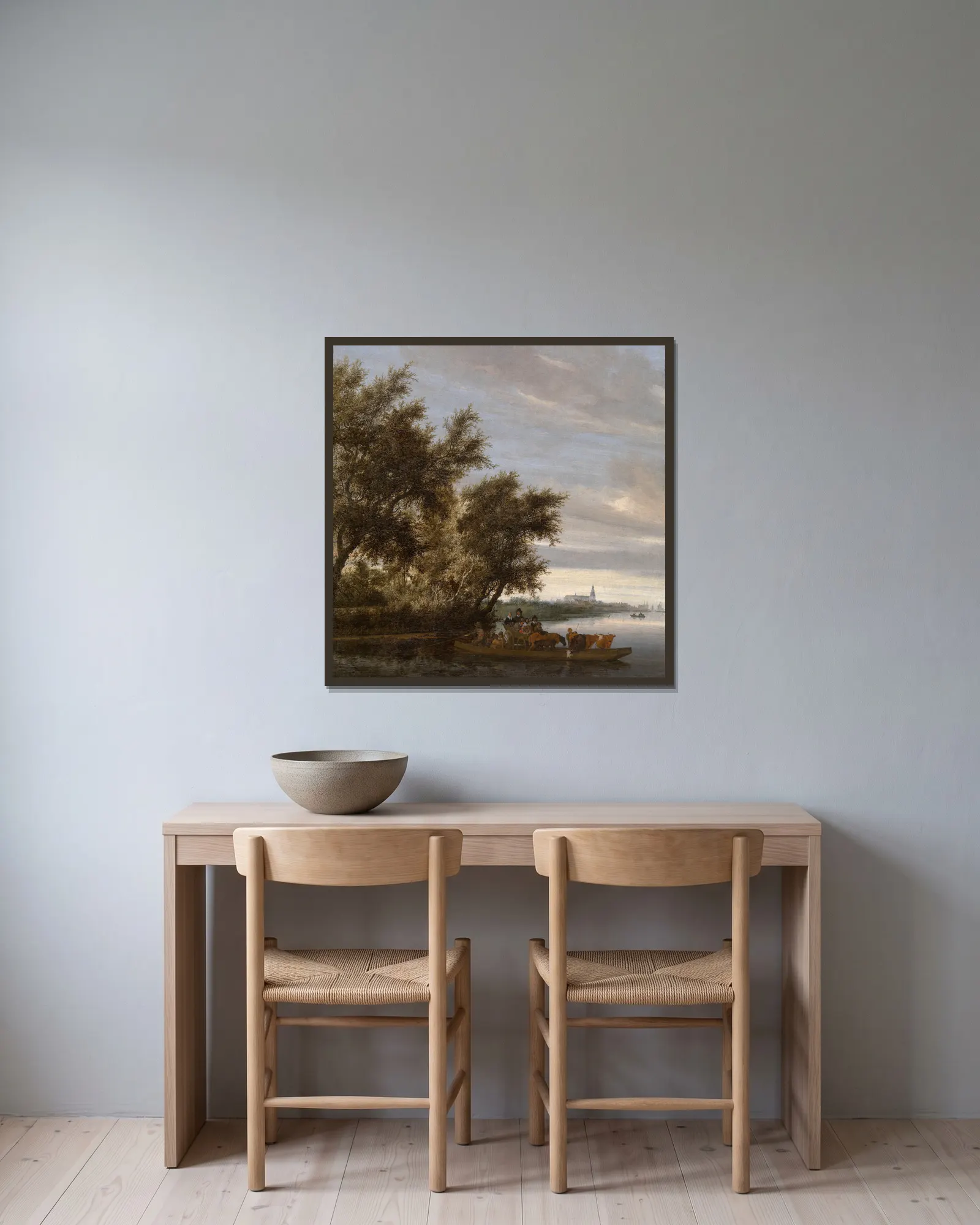 The Ferry av Salomon van Ruysdael inramad på en vägg