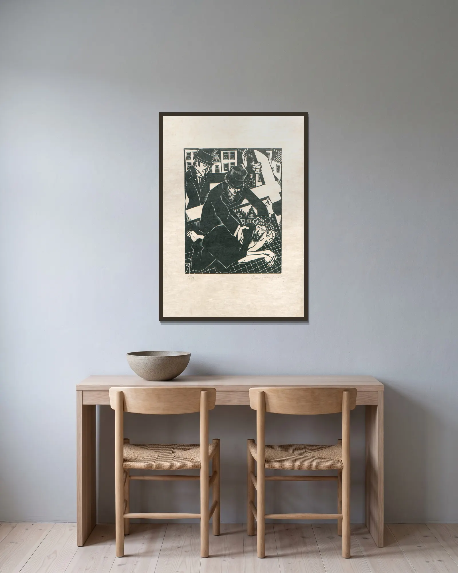 De Kruisweg Pl.5 av Henri Van Straten inramad på en vägg