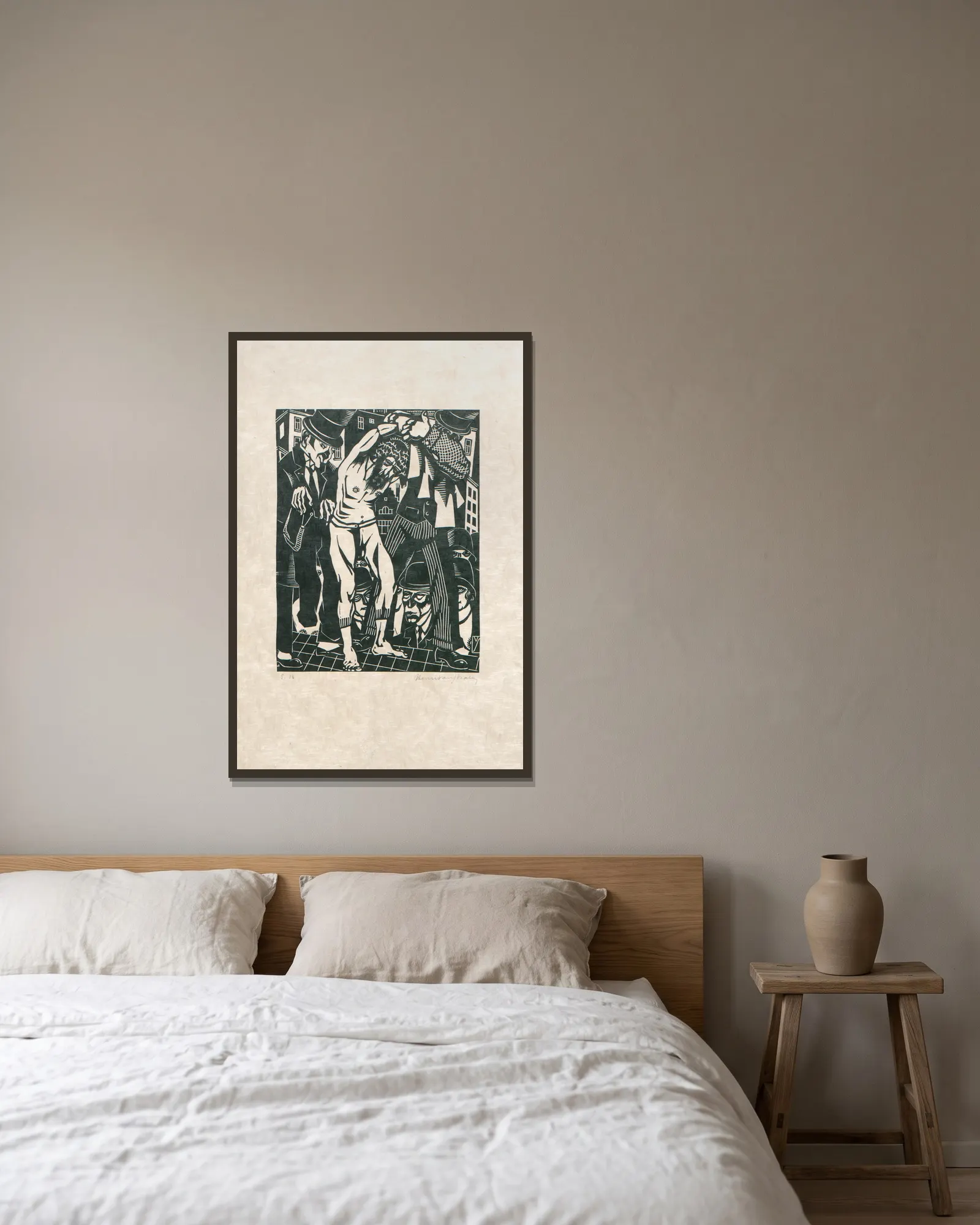 De Kruisweg Pl.8 av Henri Van Straten inramad på en vägg
