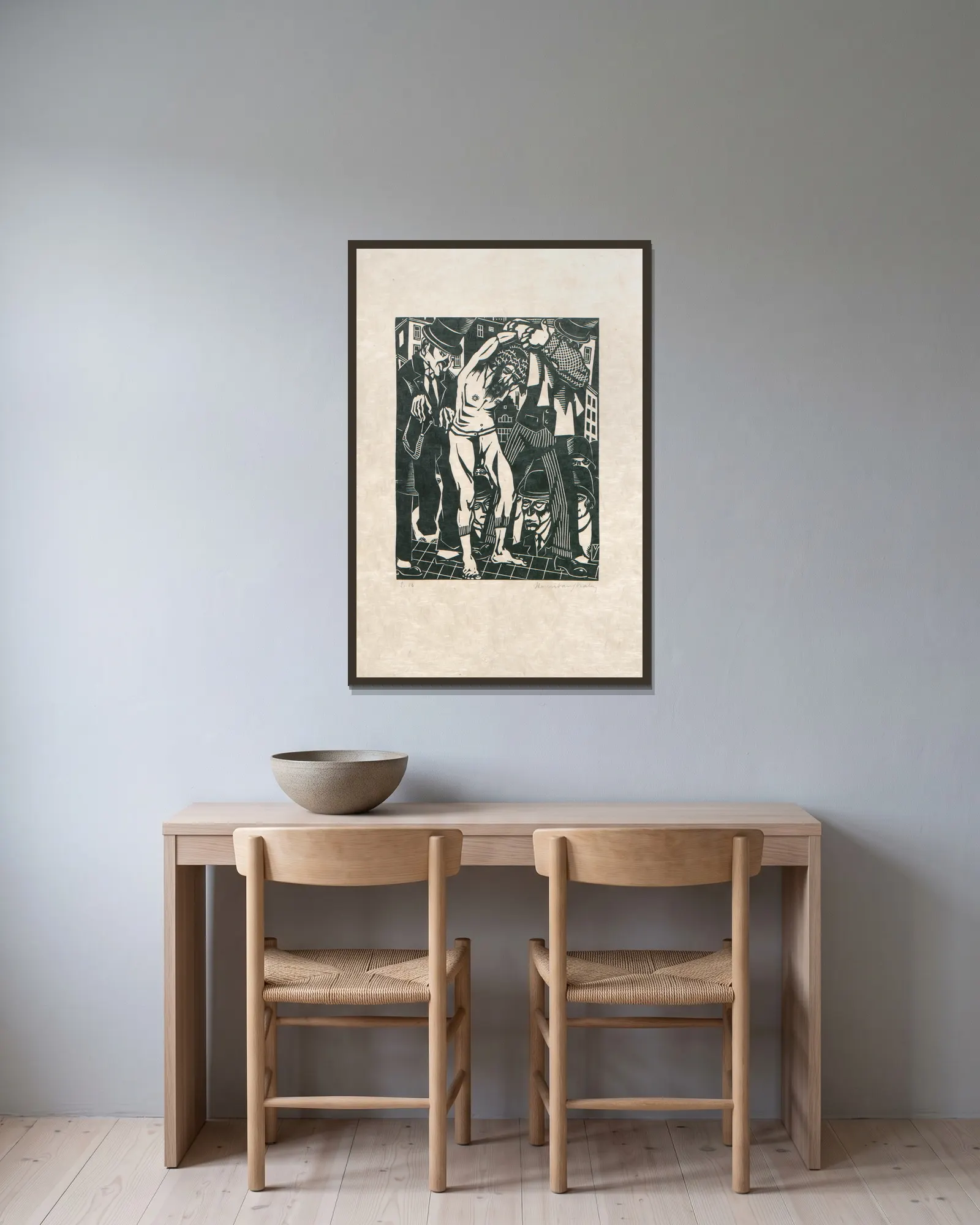 De Kruisweg Pl.8 av Henri Van Straten inramad på en vägg