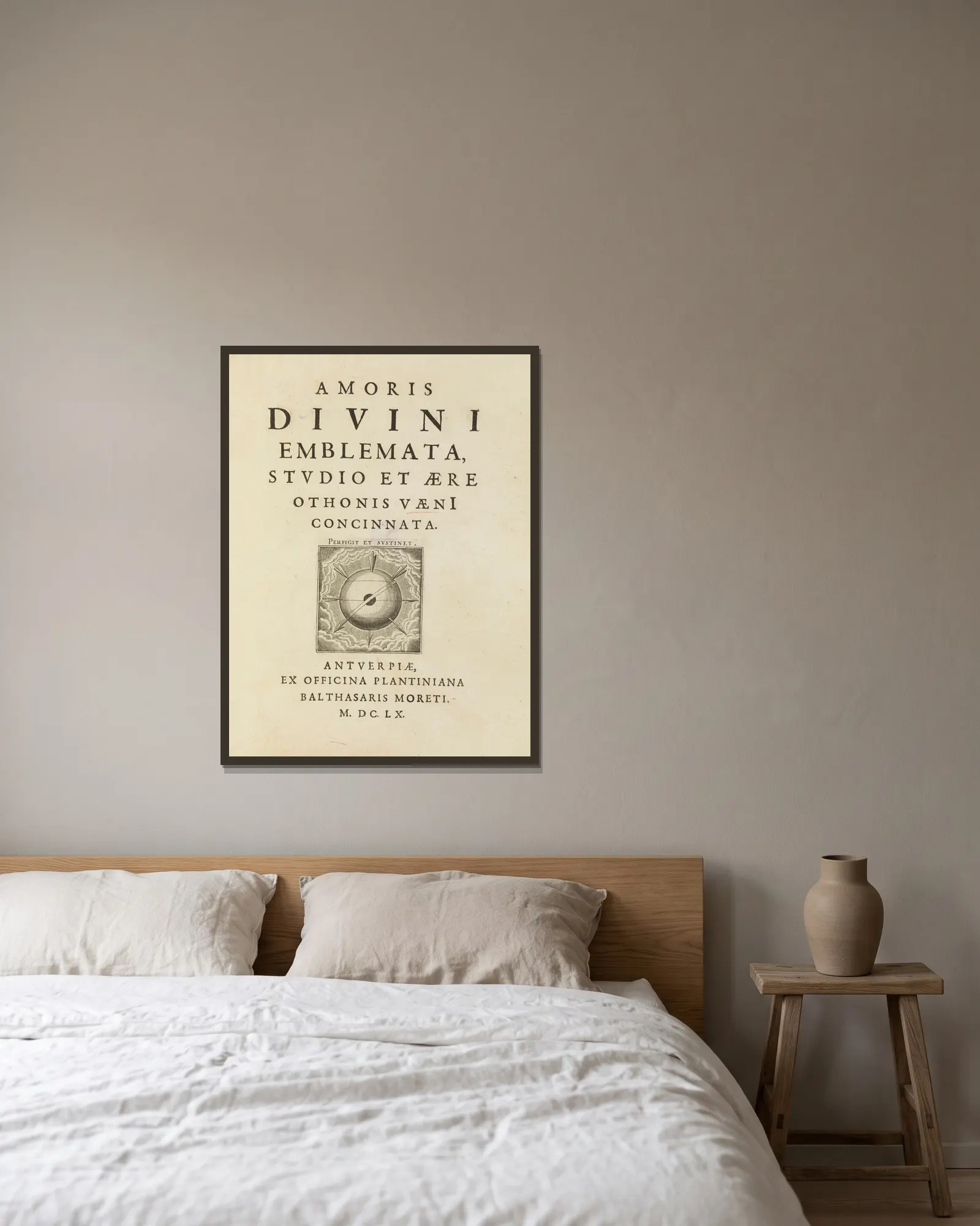 Amoris divini emblemata Pl.01 av Otto van Veen inramad på en vägg
