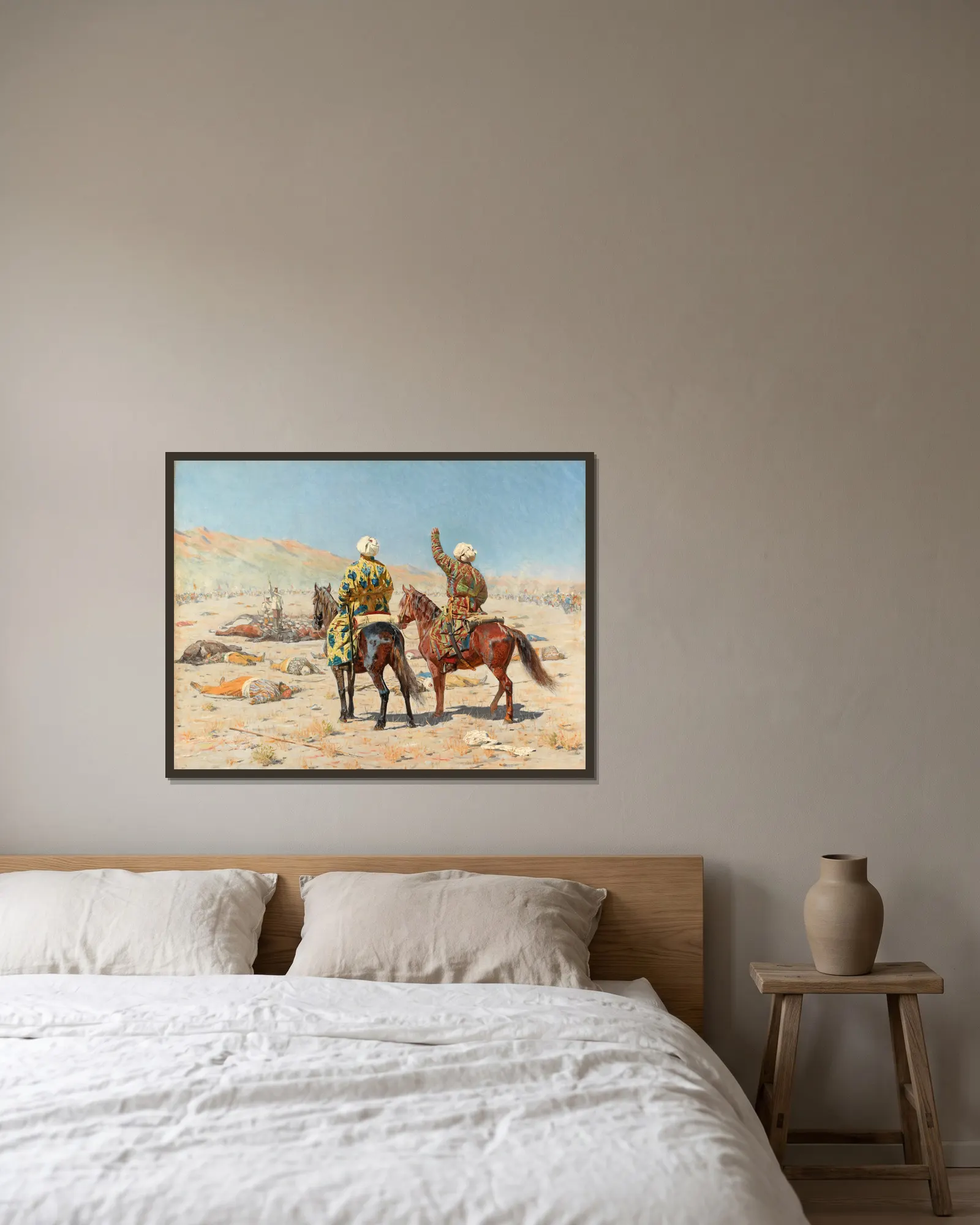 About war av Vasily Vereshchagin inramad på en vägg
