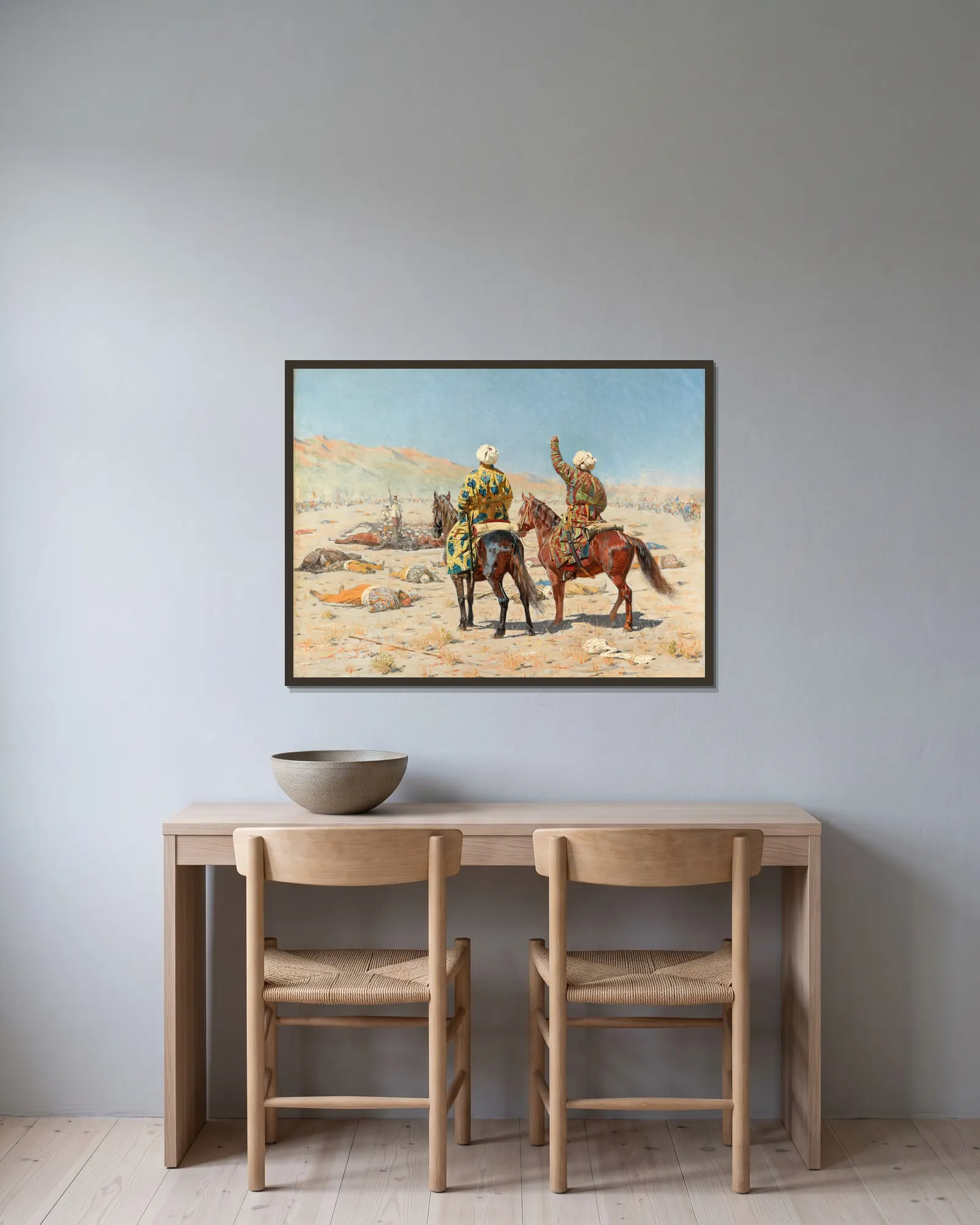 About war av Vasily Vereshchagin inramad på en vägg