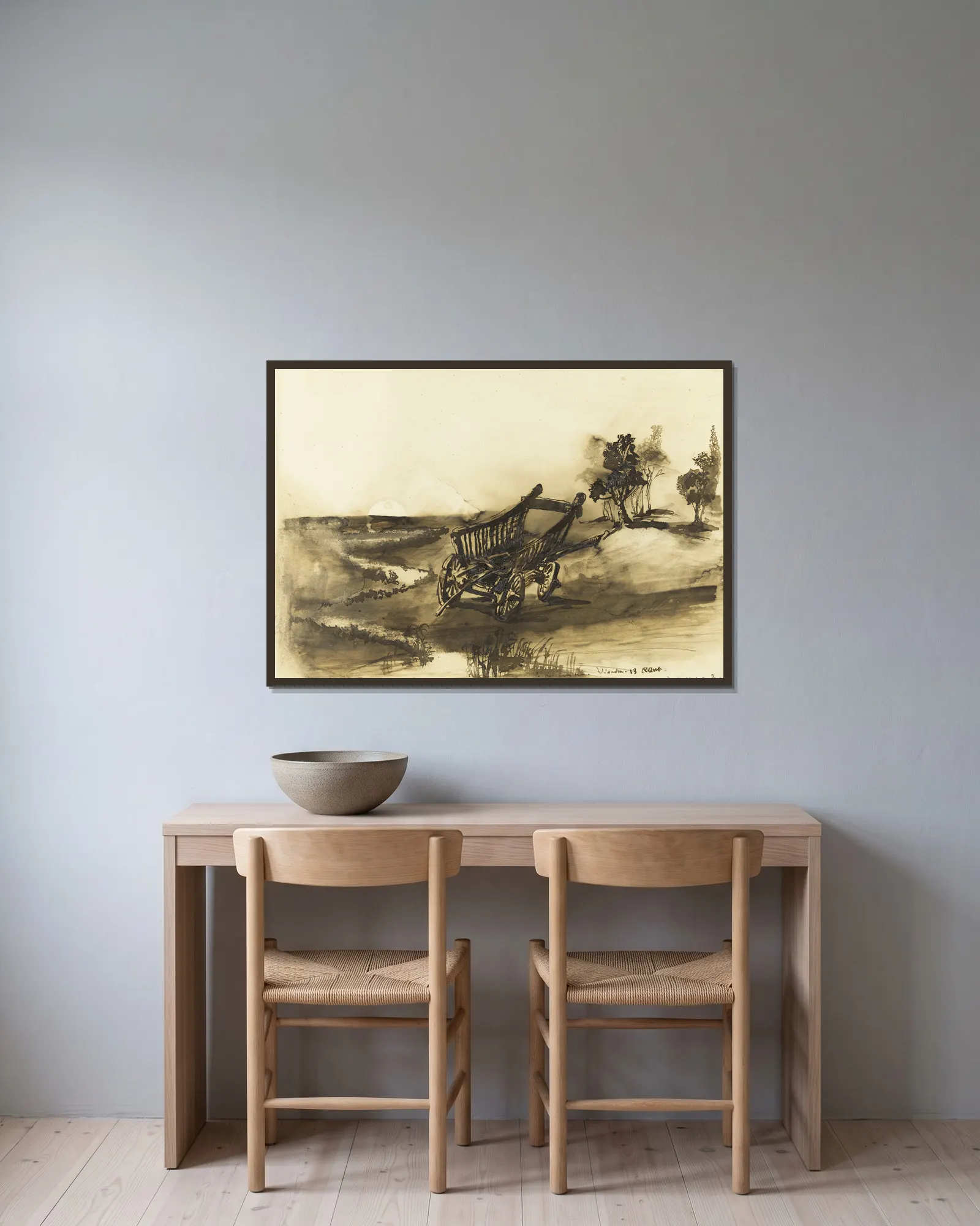 Charrette à raccommoder av Victor Hugo inramad på en vägg