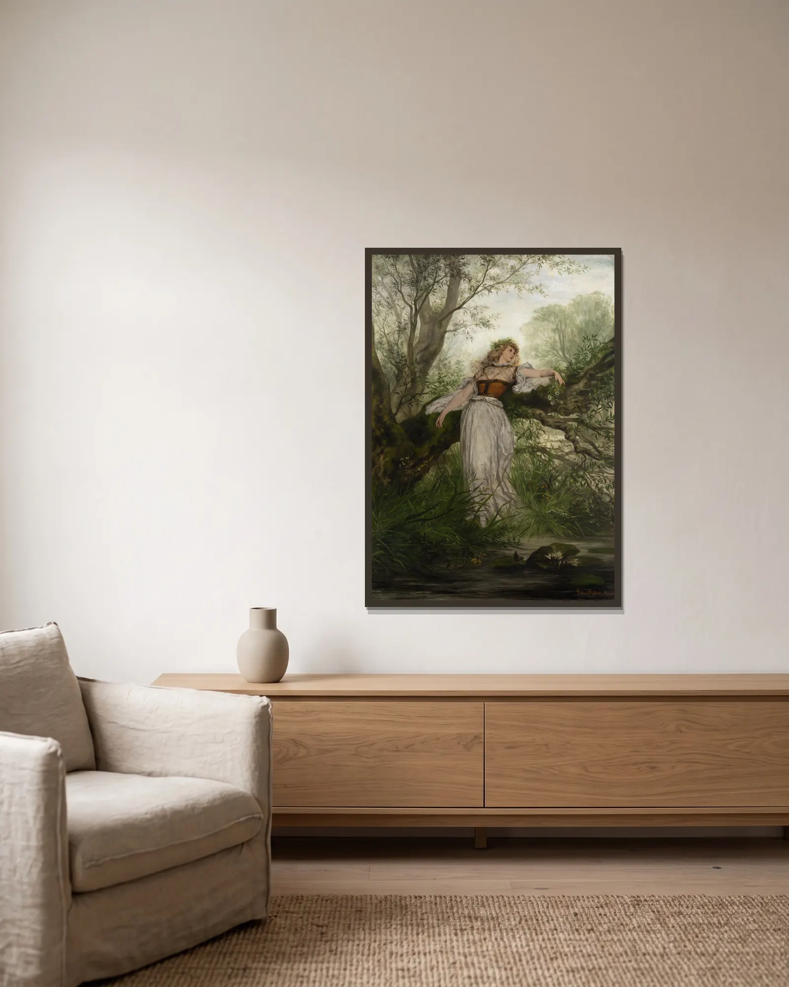 Ophelia av Victor Müller inramad på en vägg