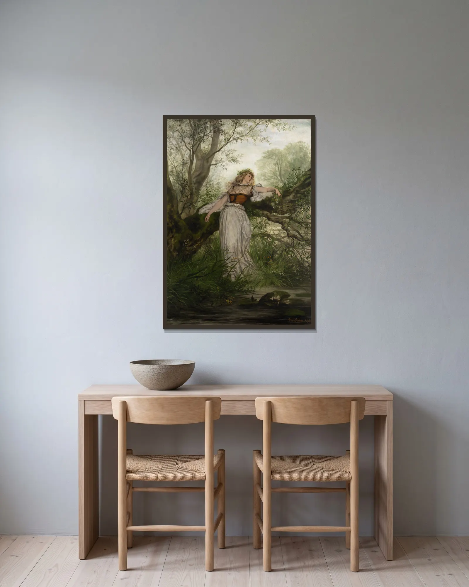 Ophelia av Victor Müller inramad på en vägg