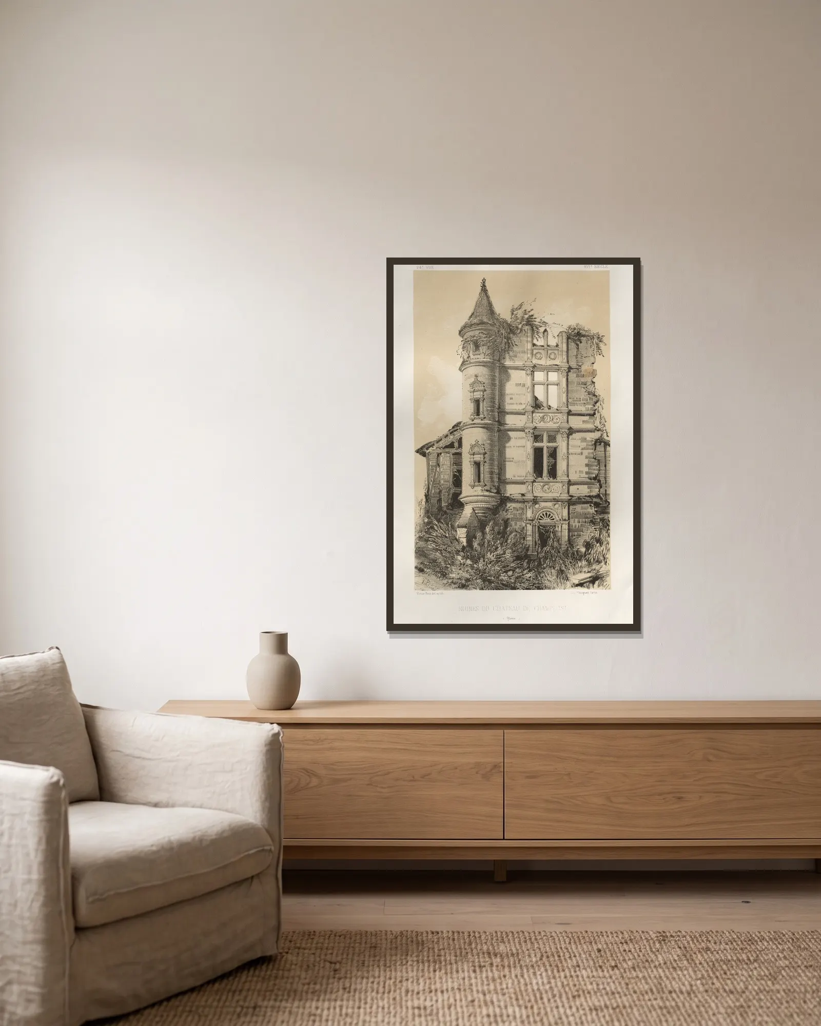 Ruines Du Chateau De Champlost (Yonne) av Victor Petit inramad på en vägg