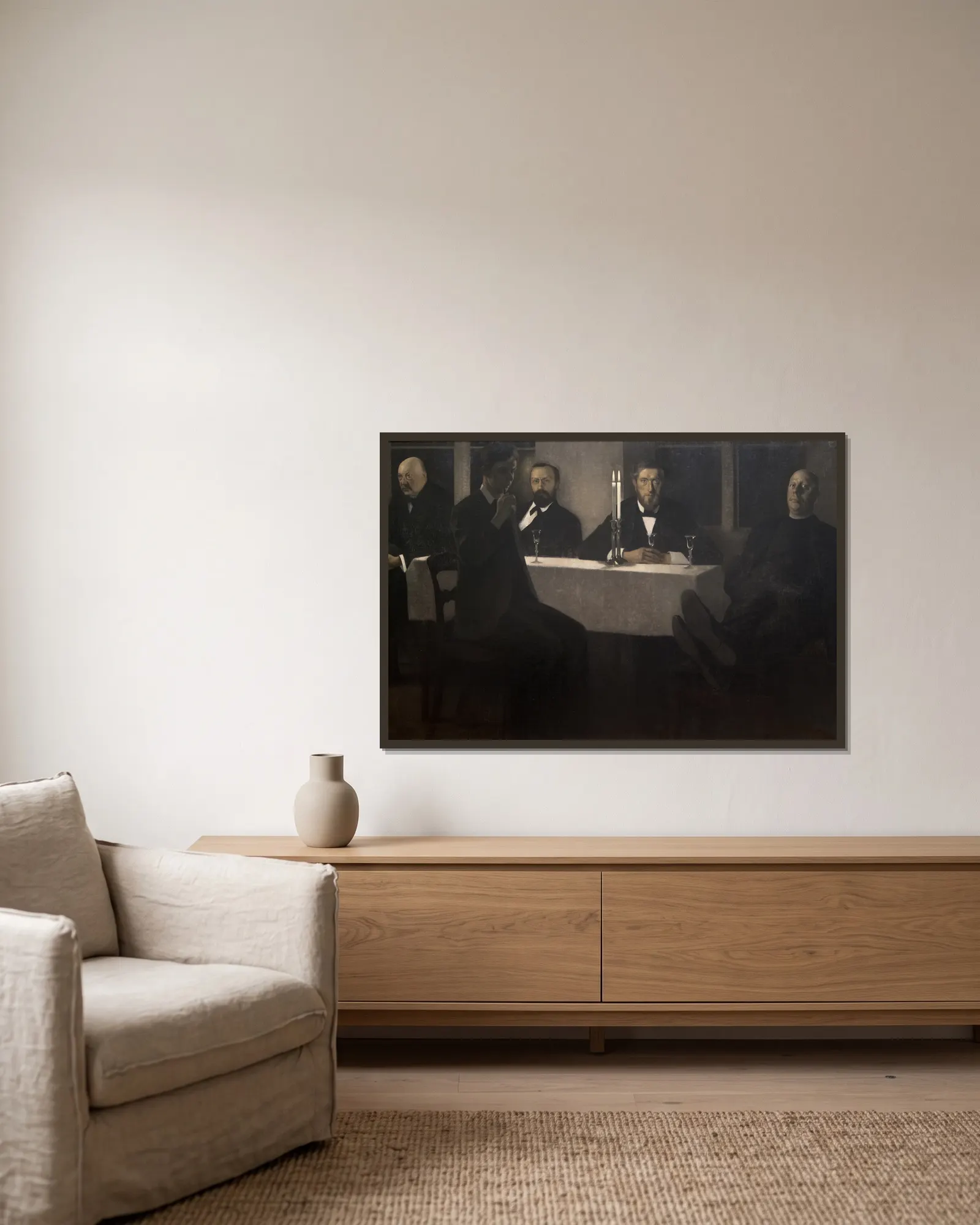 Five Portraits av Vilhelm Hammershøi inramad på en vägg
