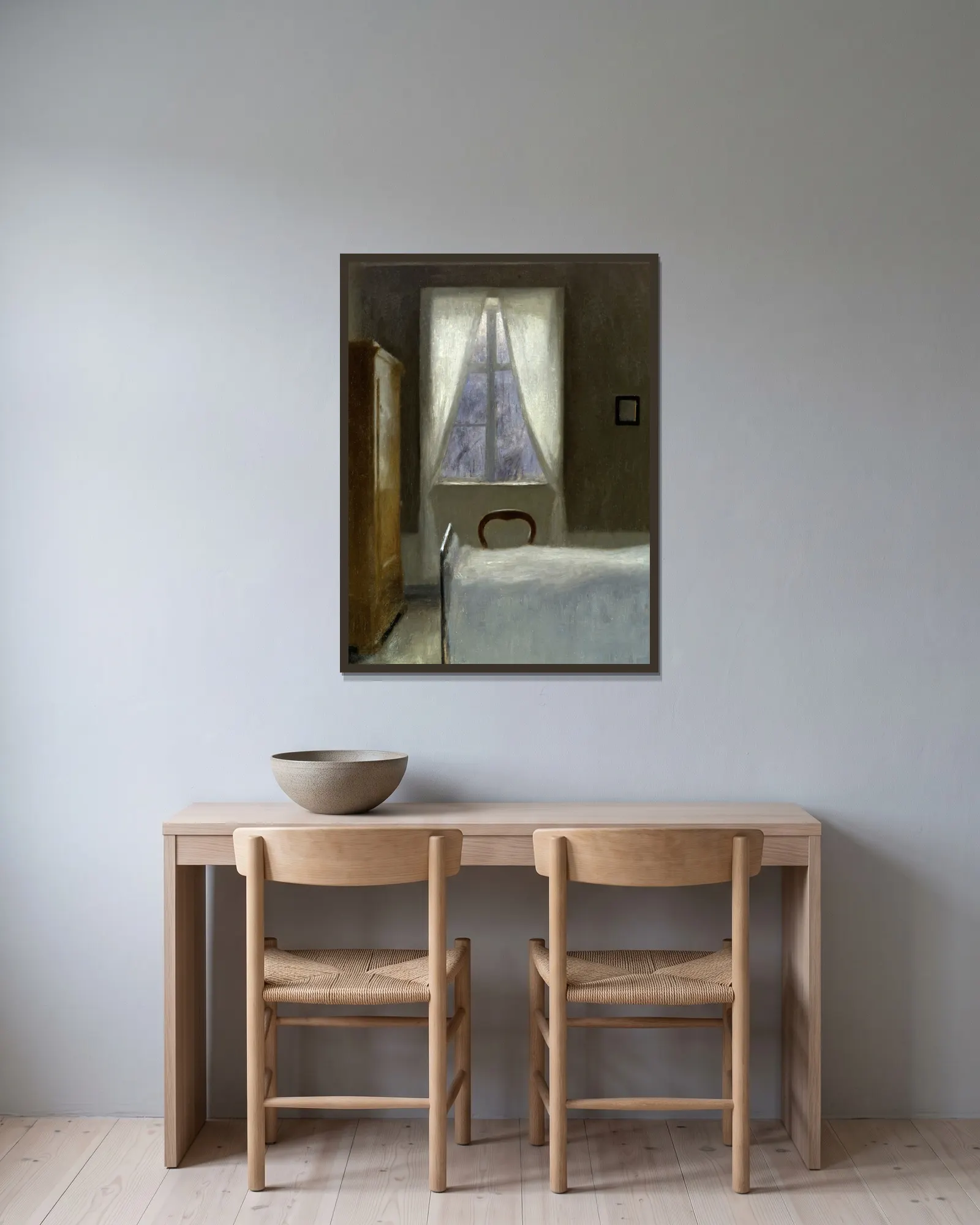 Interior – nr 1 av Vilhelm Hammershøi inramad på en vägg