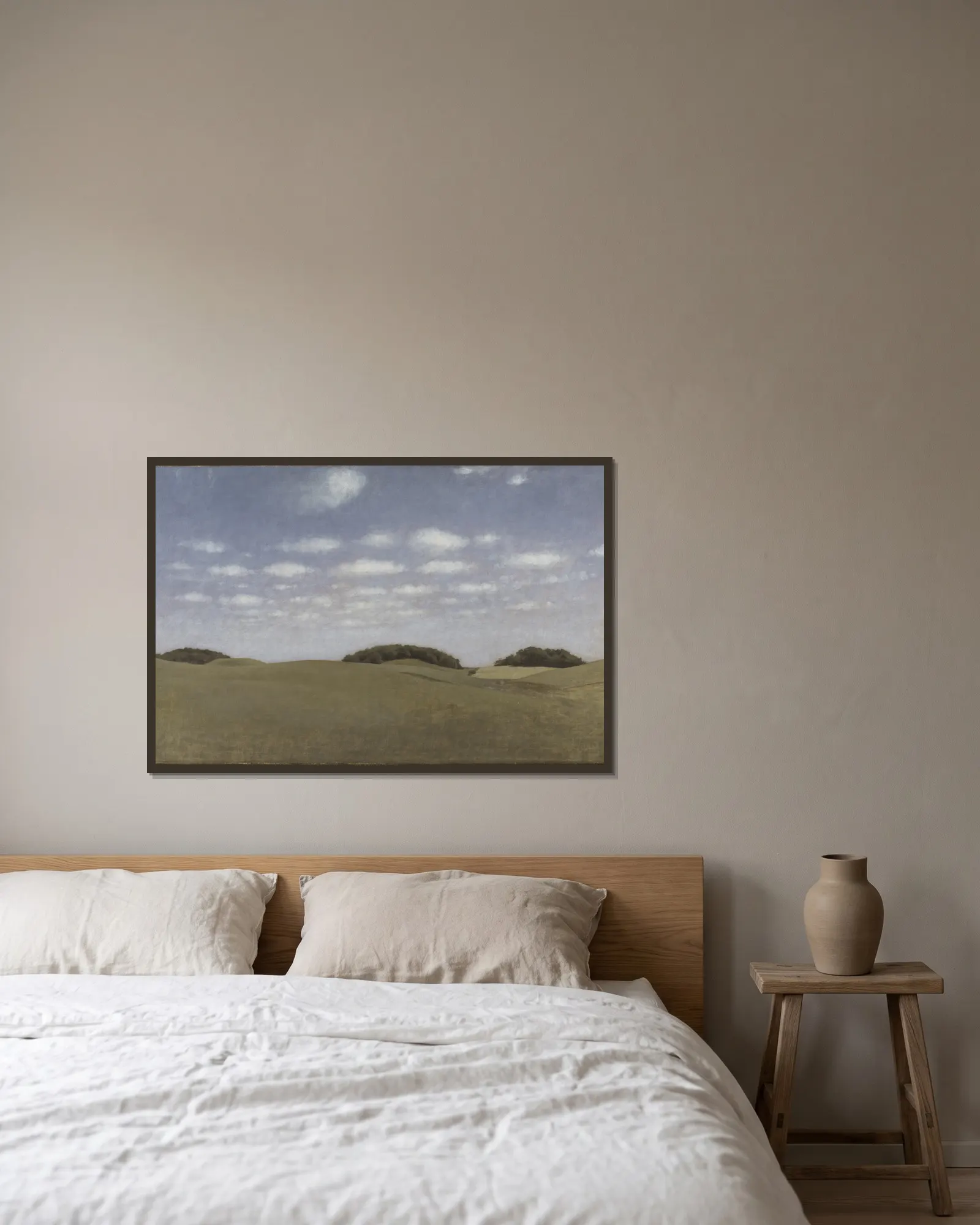 Landscape, From Lejre av Vilhelm Hammershøi inramad på en vägg