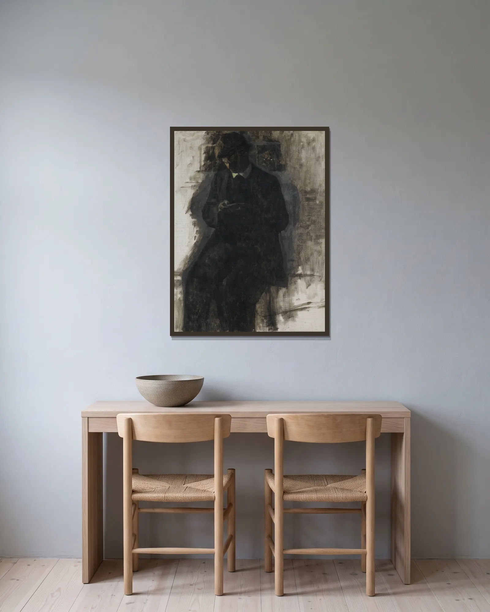 Study For The Coin Collector av Vilhelm Hammershøi inramad på en vägg