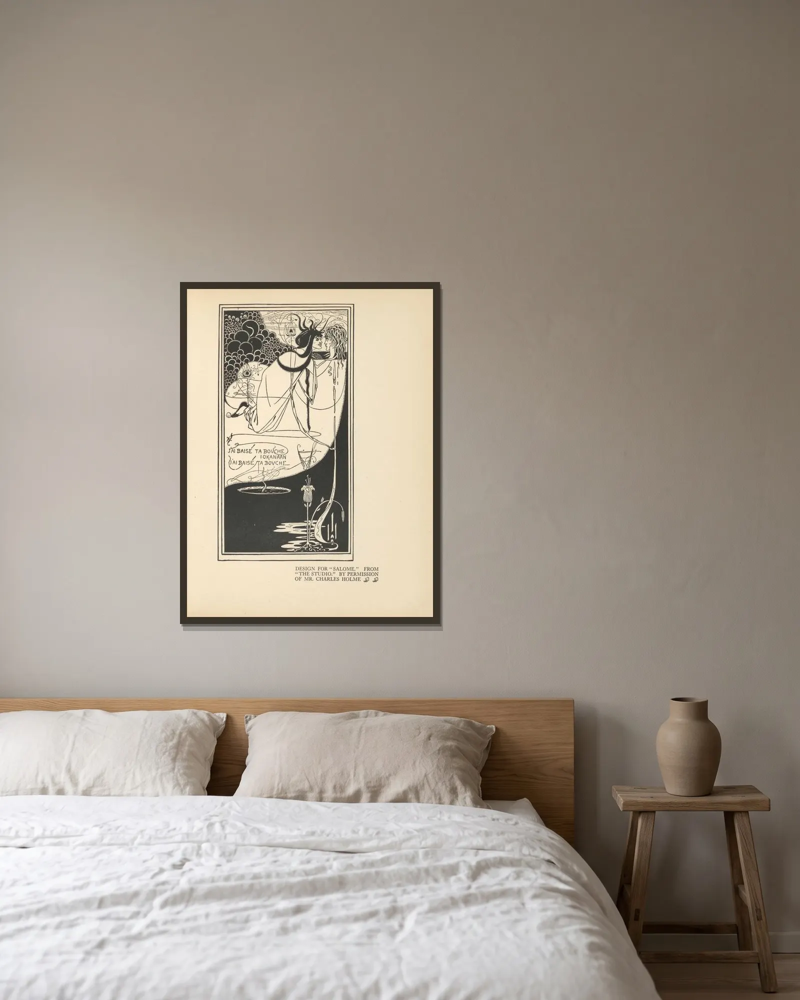 Design For ‘Salome’ av Aubrey Vincent Beardsley inramad på en vägg