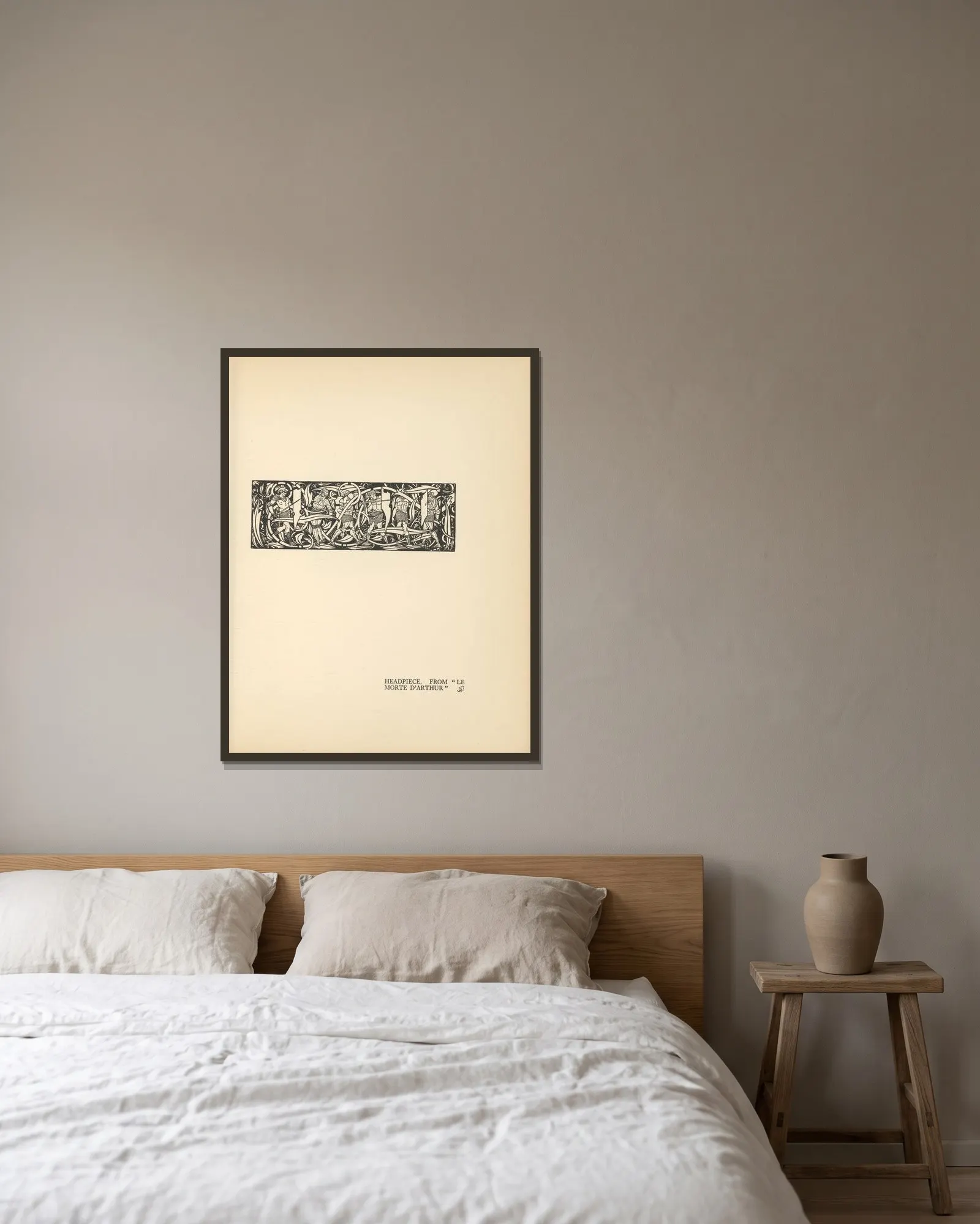 Headpiece. From ‘Le Morte d’Arthur’ av Aubrey Vincent Beardsley inramad på en vägg