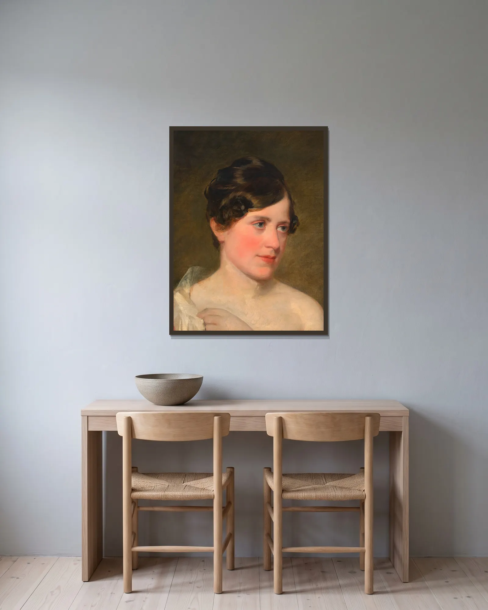 Antonie Amerling (1. Gattin des Künstlers) av Friedrich von Amerling inramad på en vägg
