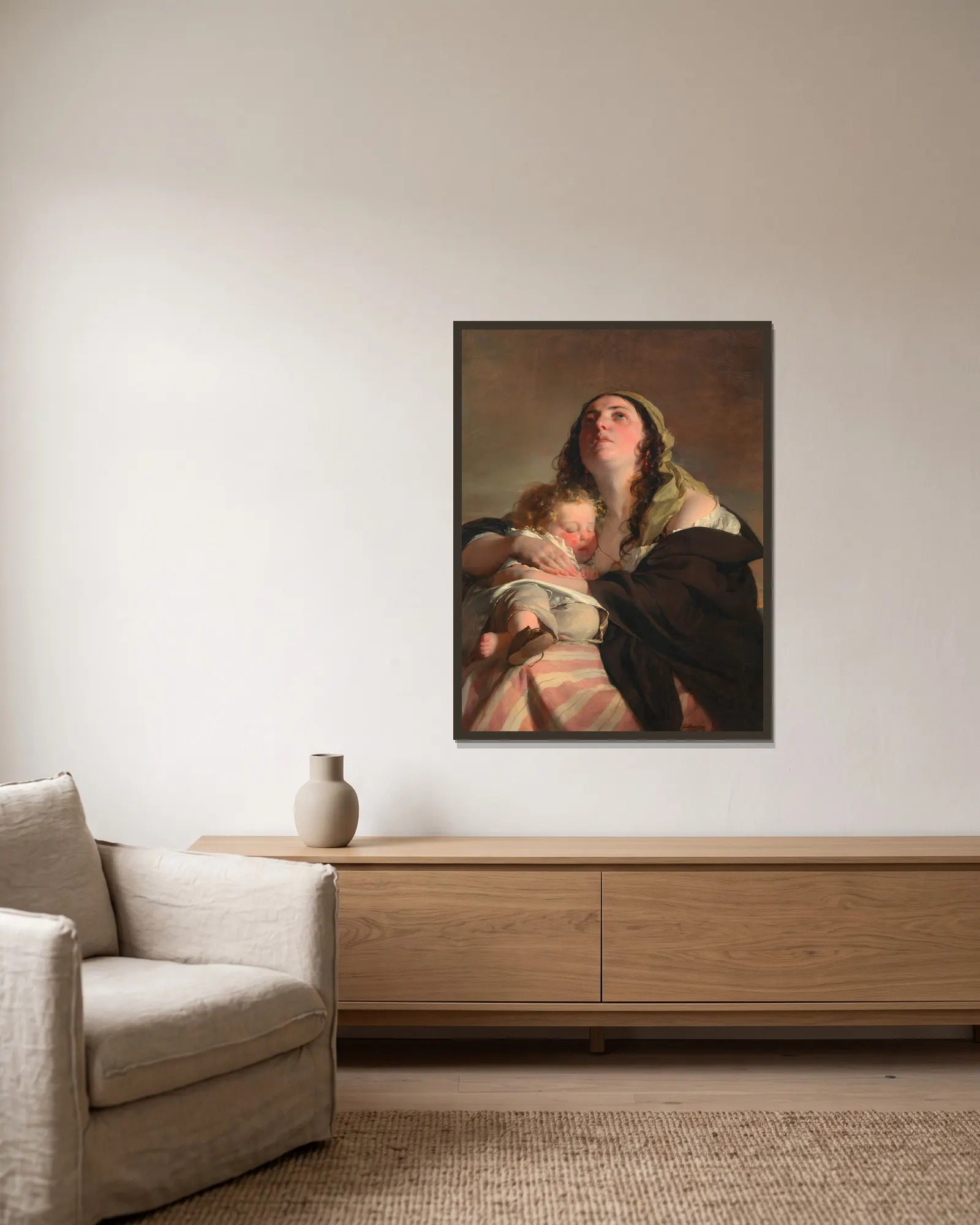 Die Witwe av Friedrich von Amerling inramad på en vägg