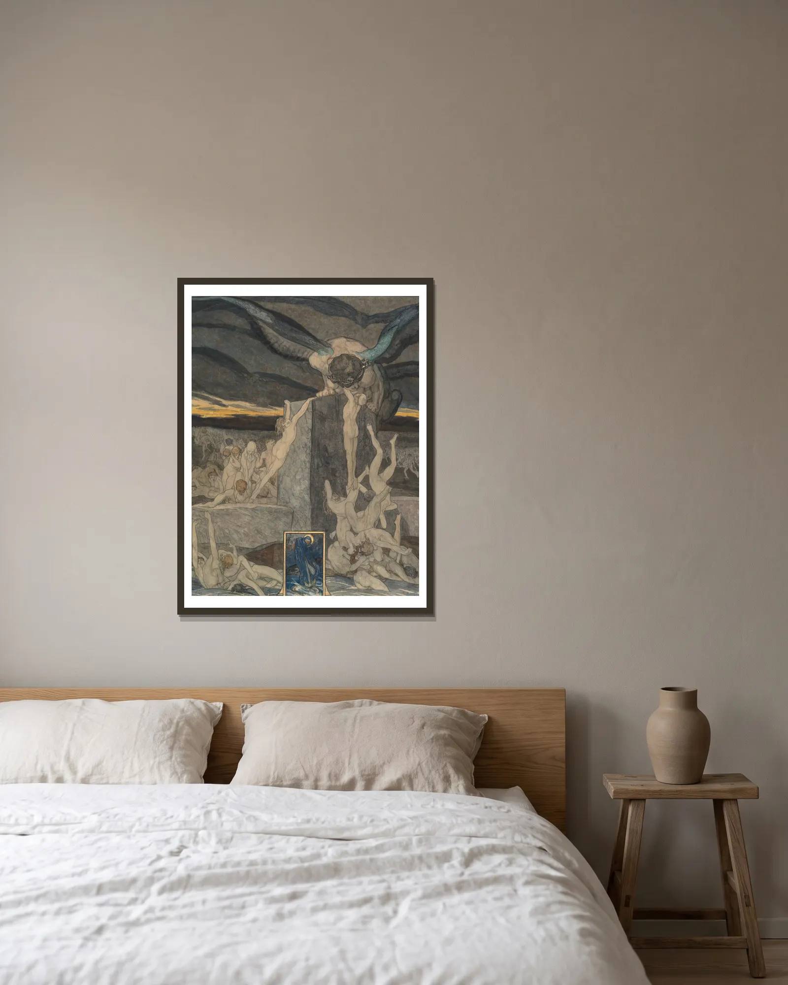 Ode to Dante av Franz von Bayros inramad på en vägg