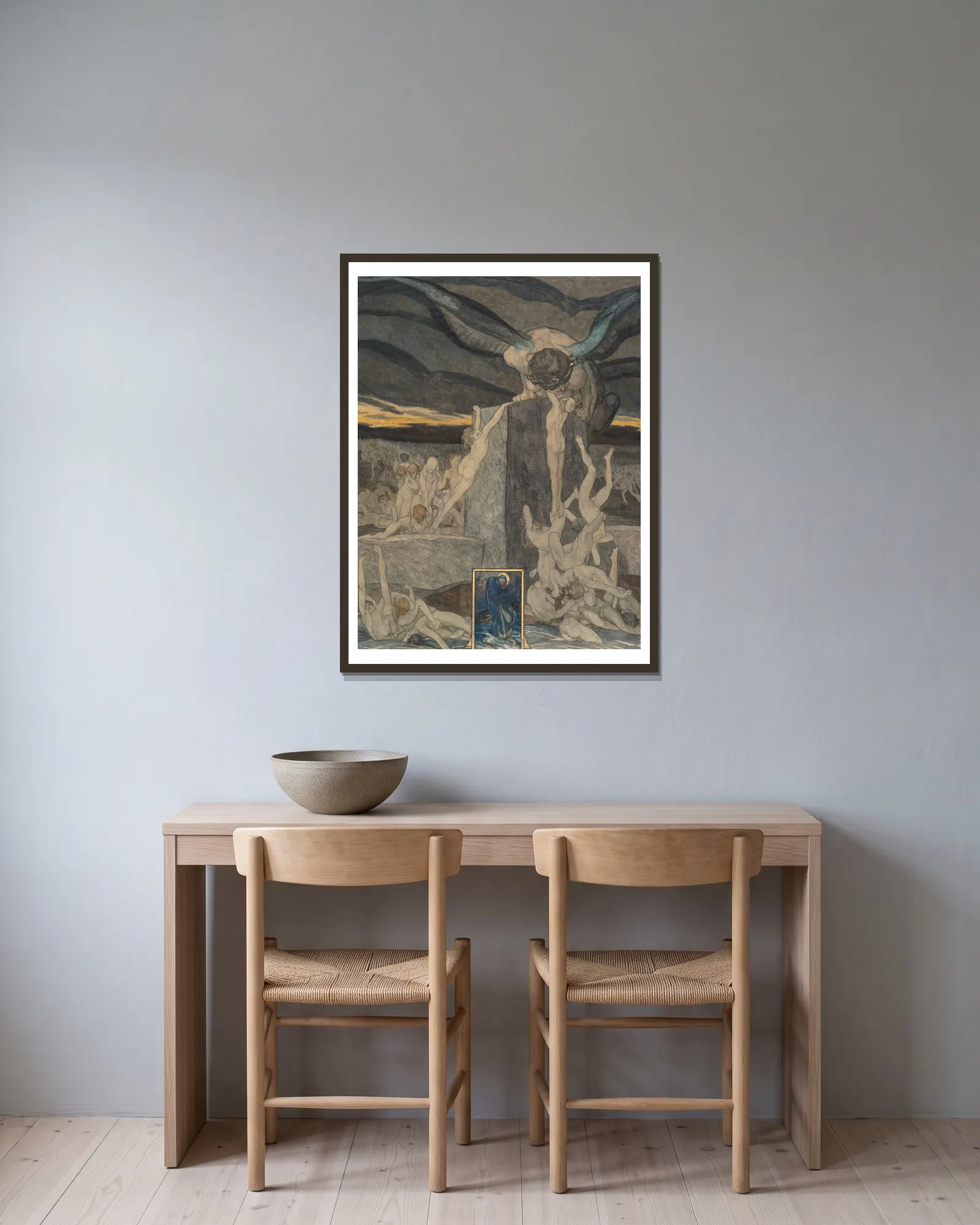 Ode to Dante av Franz von Bayros inramad på en vägg