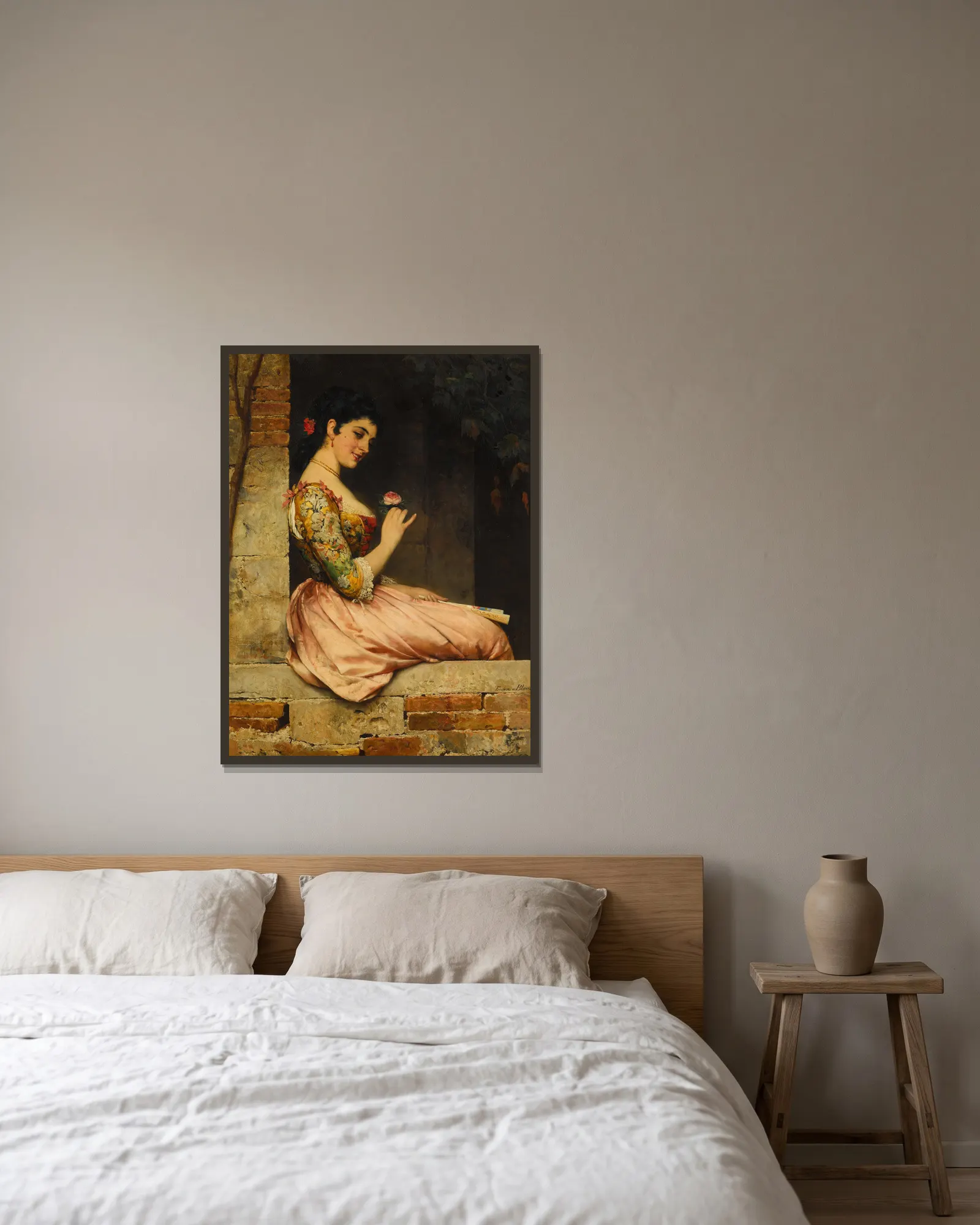 A rose av Eugen von Blaas inramad på en vägg