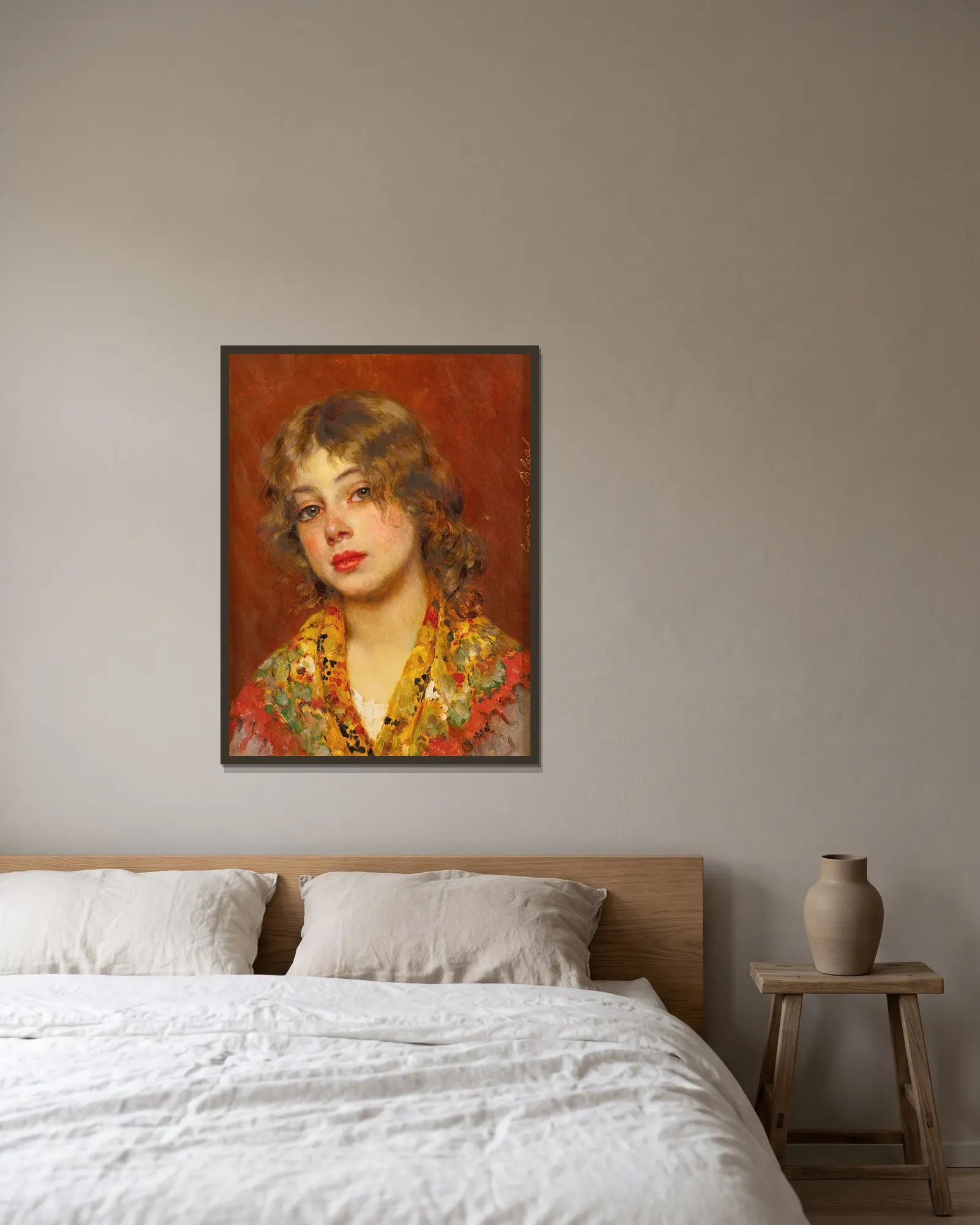 Gypsy Girl av Eugen von Blaas inramad på en vägg