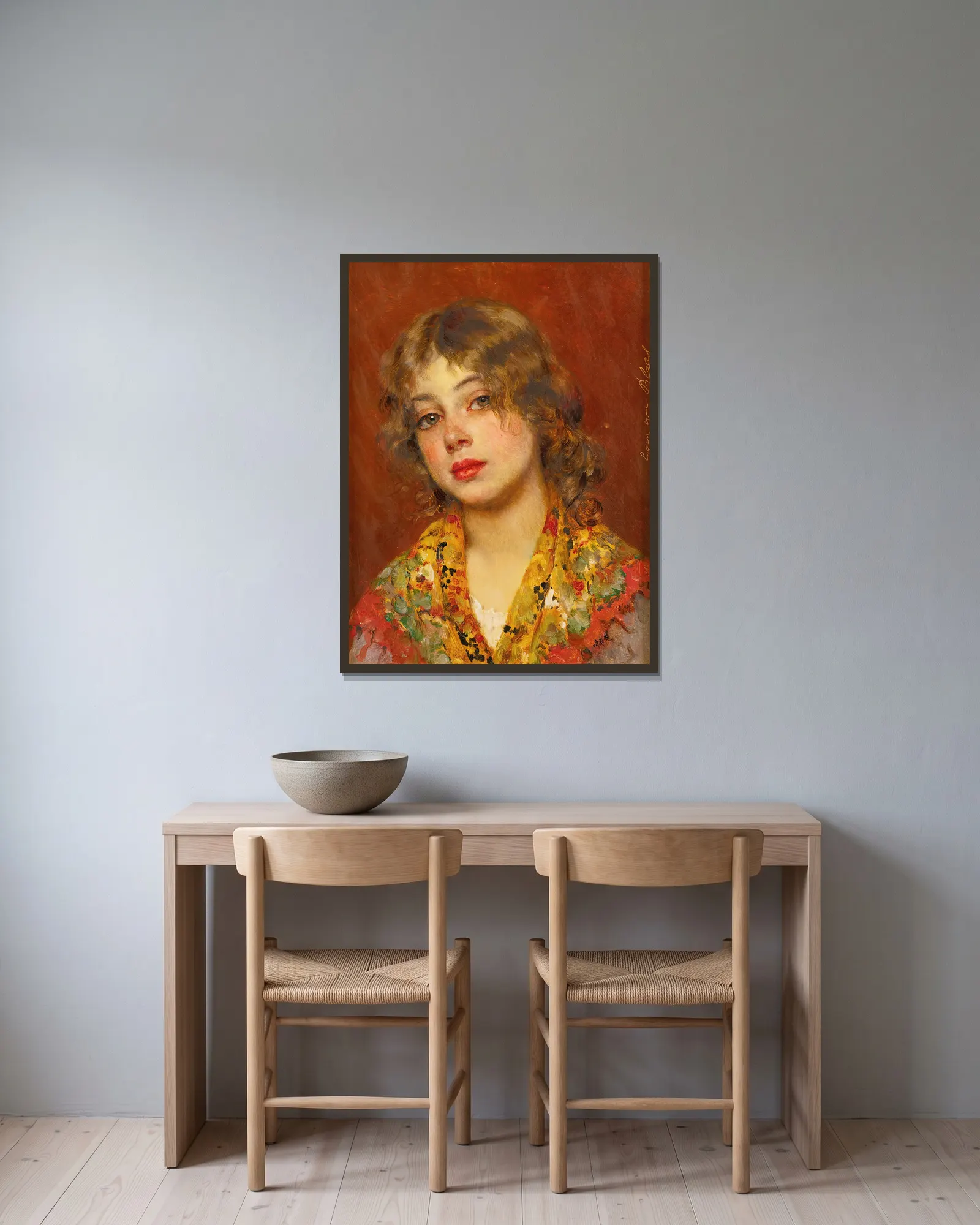 Gypsy Girl av Eugen von Blaas inramad på en vägg
