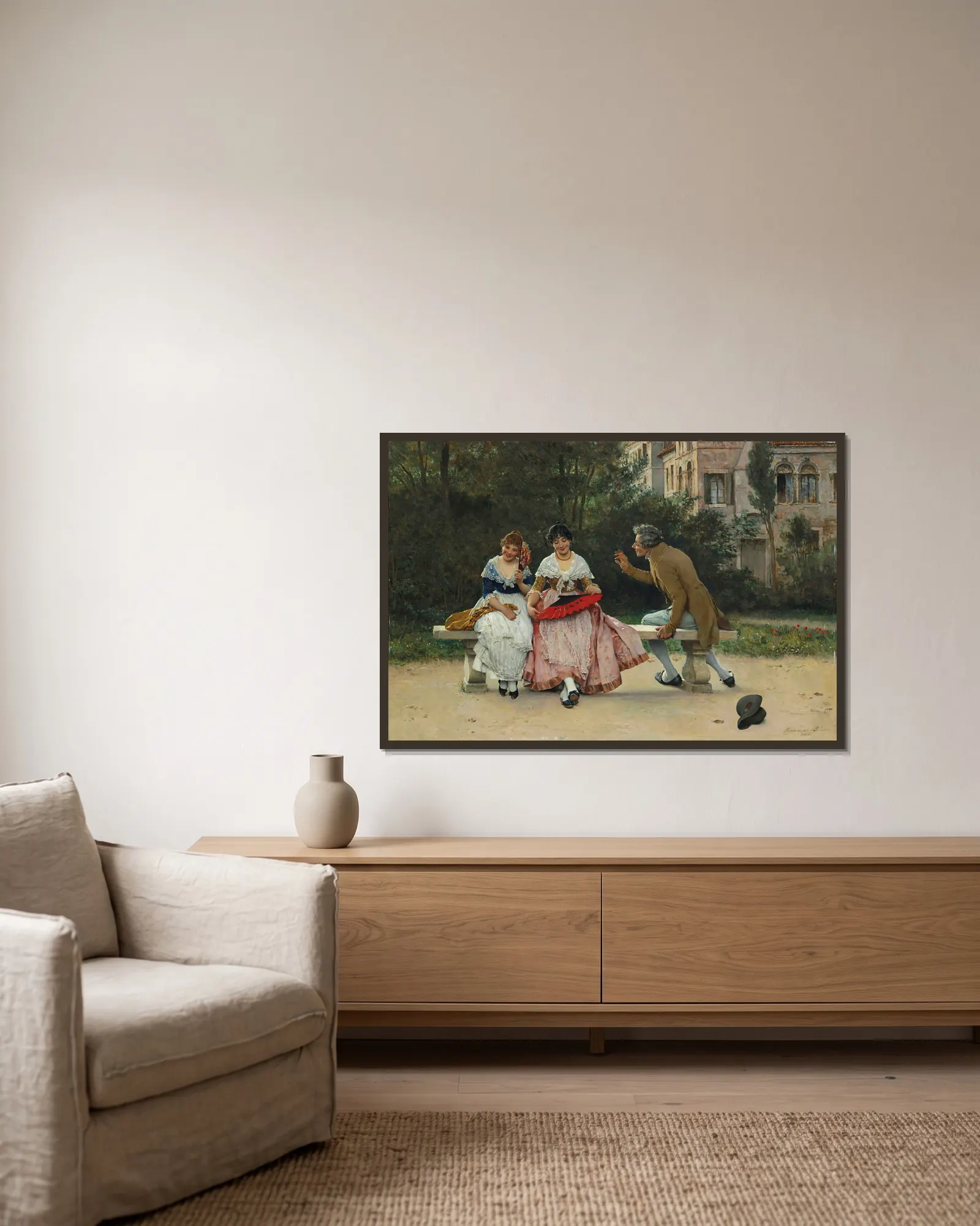 In the Park av Eugen von Blaas inramad på en vägg