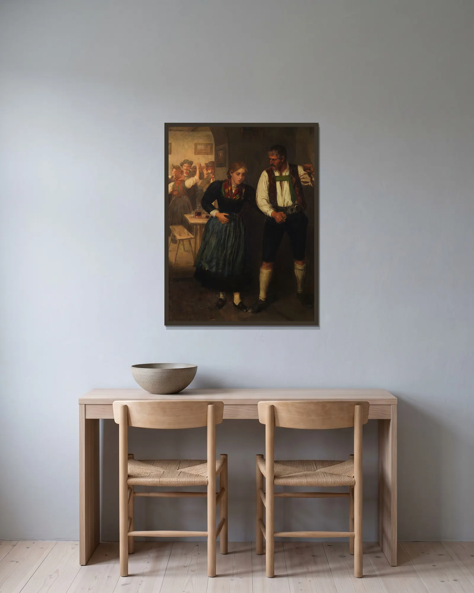 Beim Tanz av Franz von Defregger inramad på en vägg