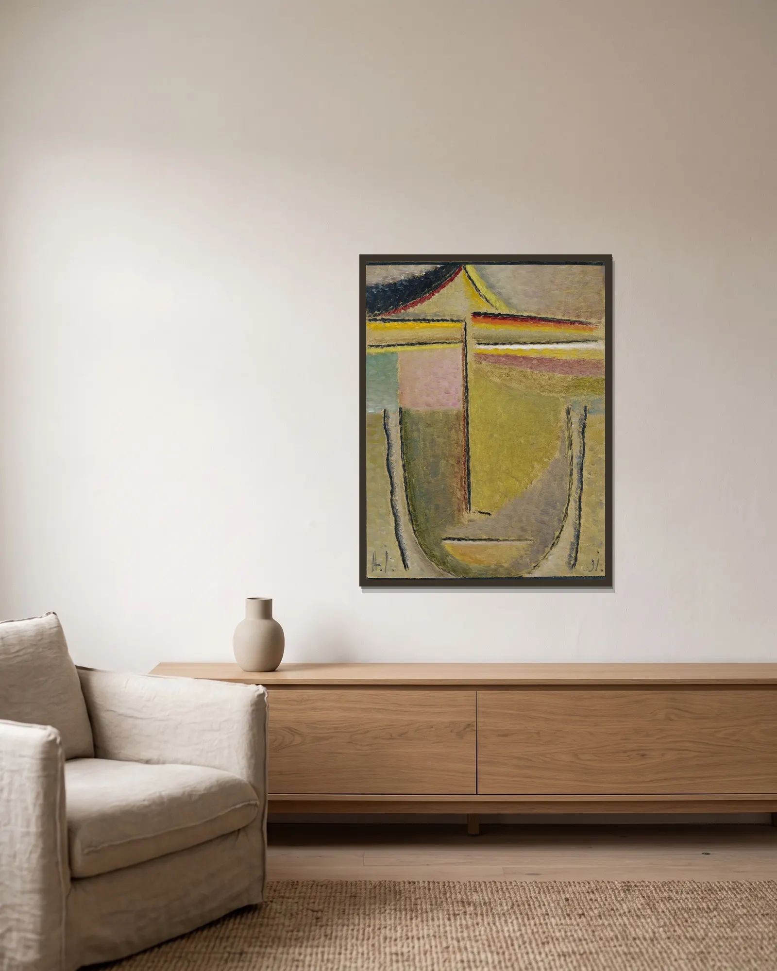 Abstract Head,Apollo av Alexej von Jawlensky inramad på en vägg