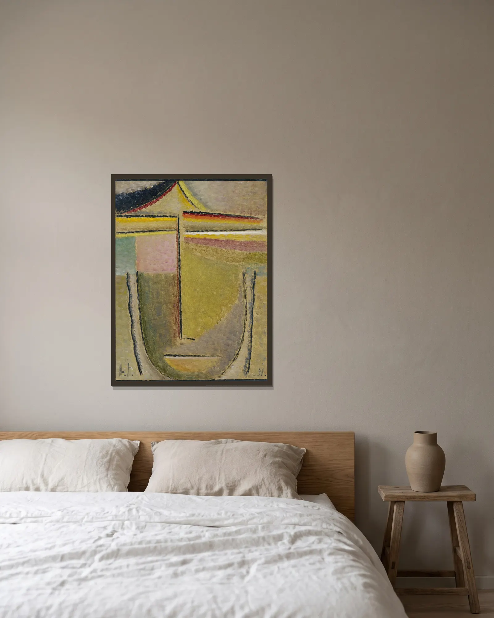 Abstract Head,Apollo av Alexej von Jawlensky inramad på en vägg