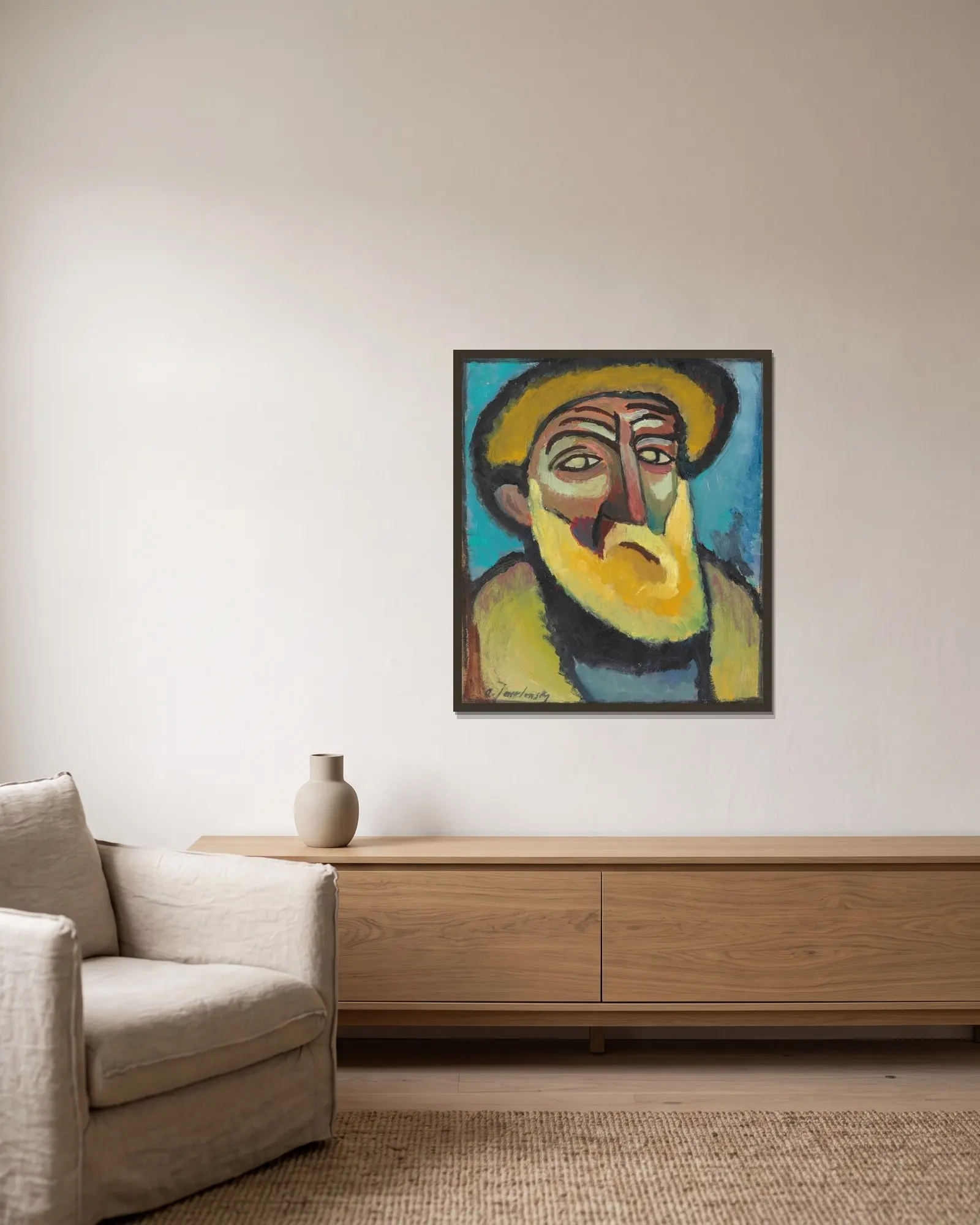 Bärtiger Alte av Alexej von Jawlensky inramad på en vägg