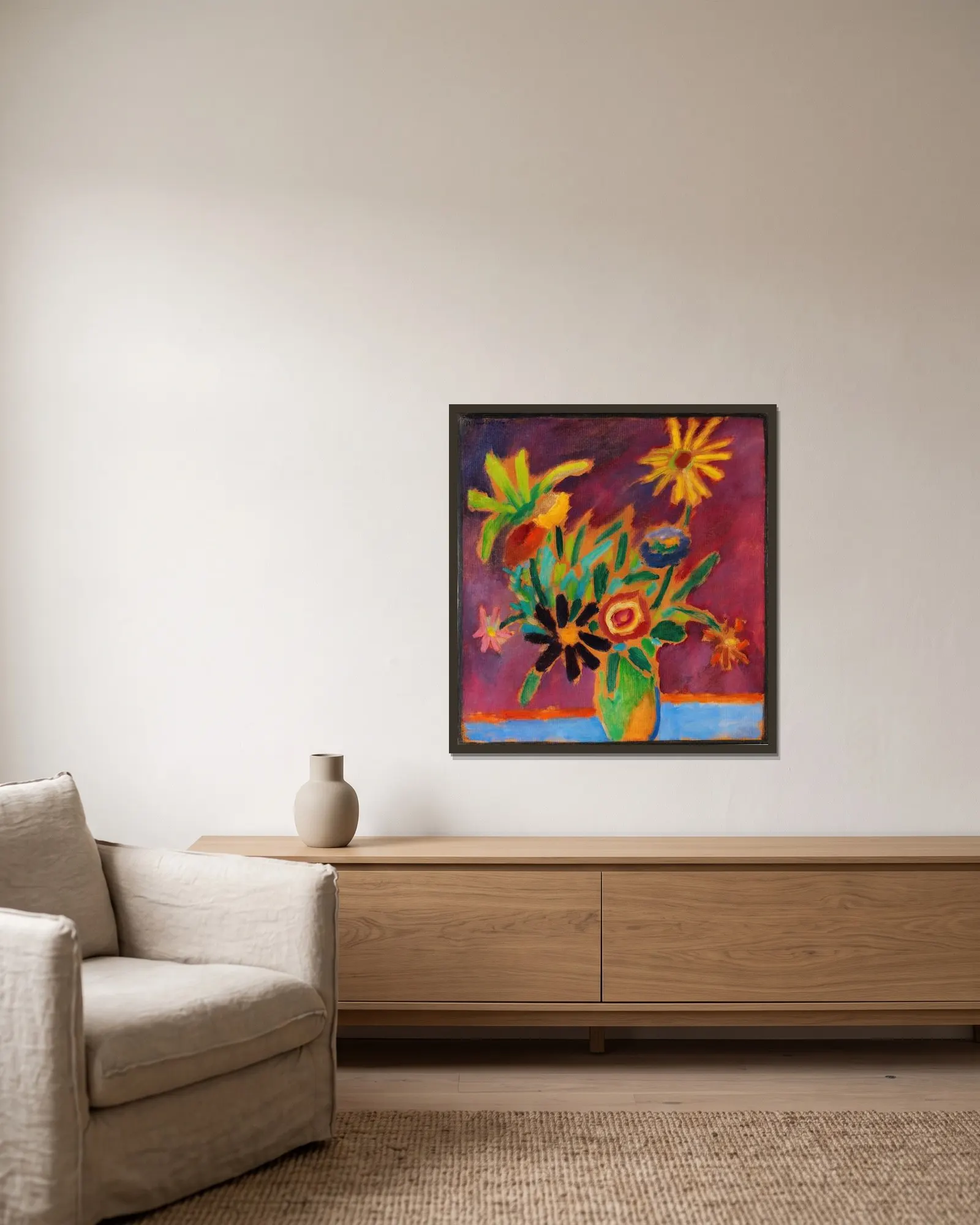 Bunte Blumen av Alexej von Jawlensky inramad på en vägg